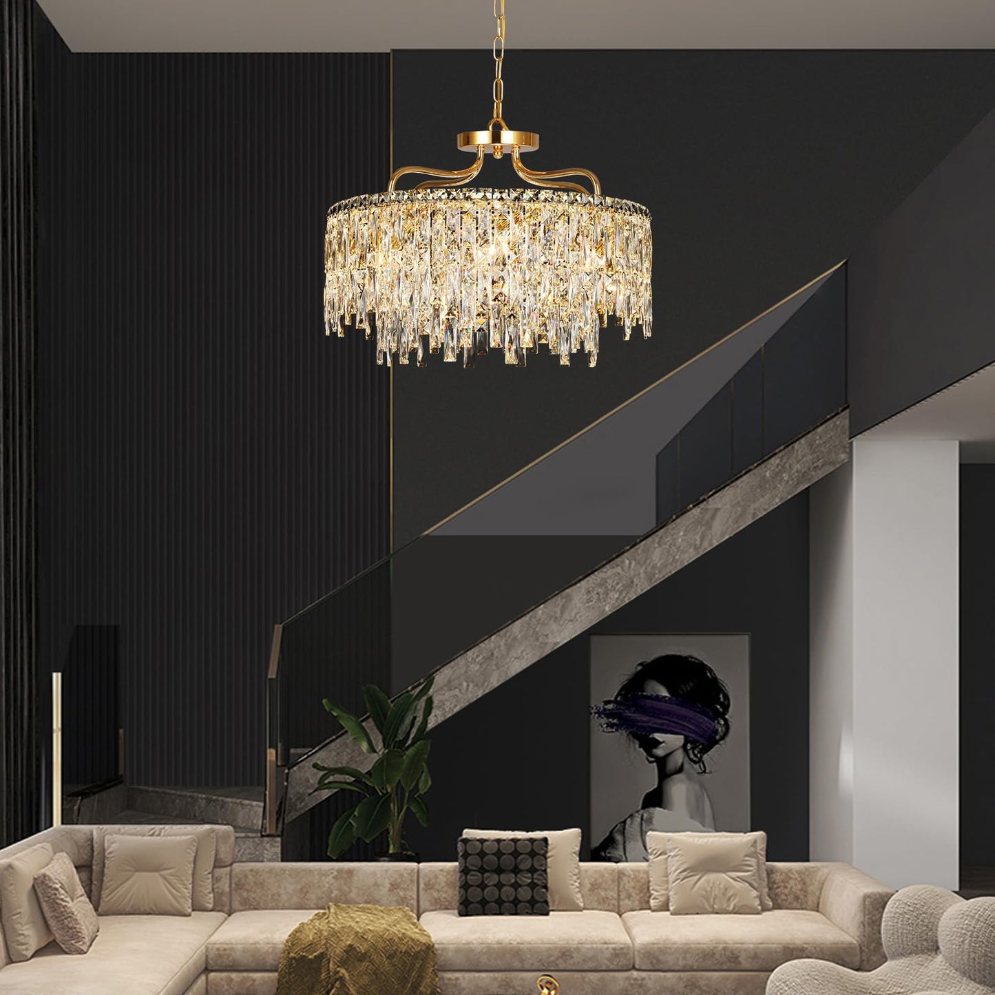 Nisidun Gold Crystal Chandeliers For Dining Room Light Fixture 24 Modern Round Chandeliers 8 Lights stylish Ceiling Pendant Ceiling Lighting For Dining Room Bedroom Entryway Foyer Staircase