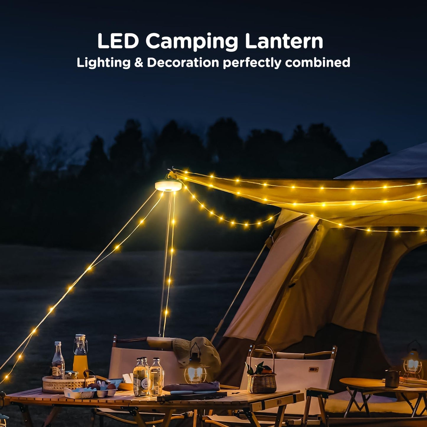 Ogery 3-Pack Camping String Lights 2 In 1 Quick Storage 32.8Ft Rechargeable Tent Lights String With 8 Lighting Modes Hanging Waterproof Portable Led Lamp For Christmas Decor Party Bedroom Yard