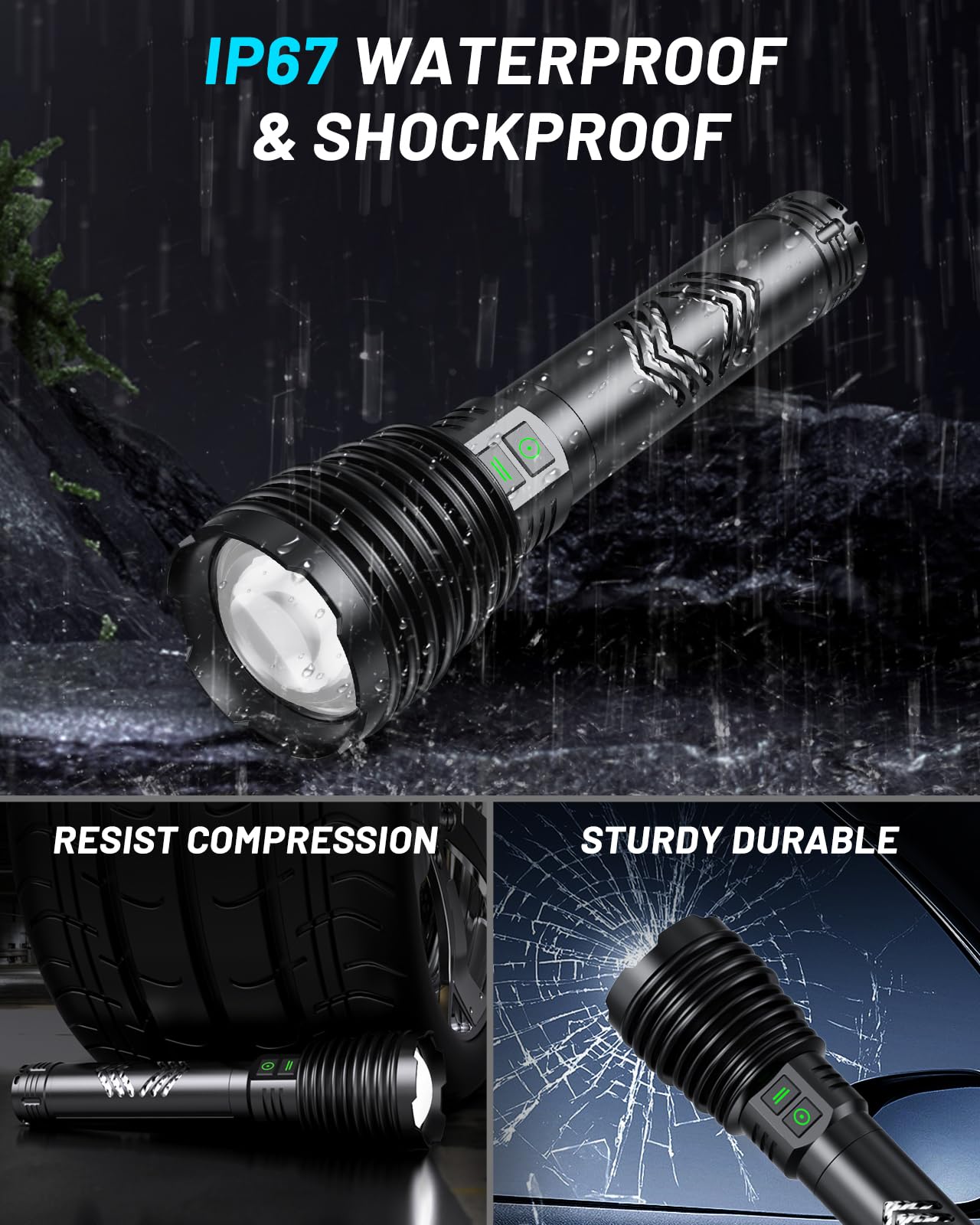 Amzyigou Powerful Flashlights 600000 High Lumens 10000Mah Battery | 6 Modes With Fast Charge Super Bright Rechargeable Flashlight Ip67 Waterproof & Shock Resistant For Outdoor Activities