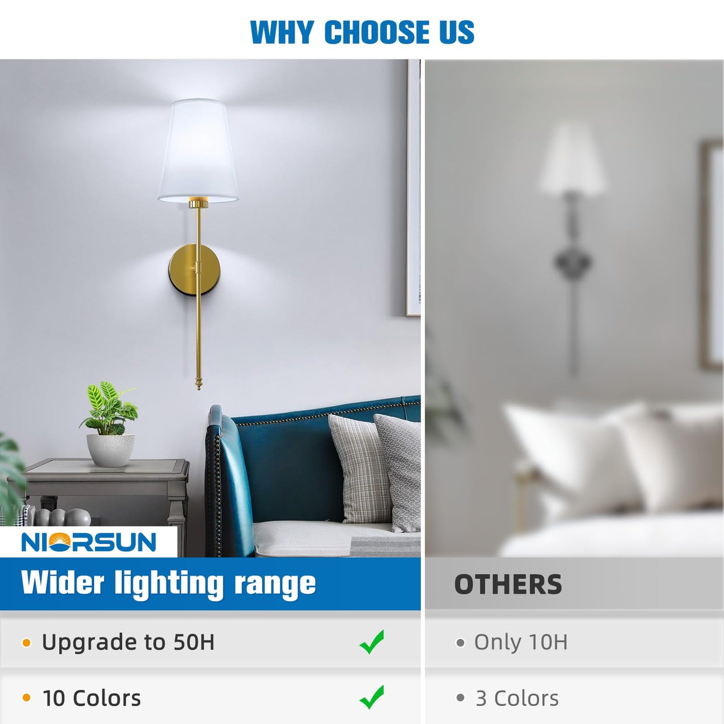 Niorsun 25.4 Inch Battery Operated Wall Sconce Set Of 2 Gold Rechargeable Wall Lights With 5200Mah Dimmable Detachable Bulbs And Remote 9 Colors Wireless Sconces For Bedroom Living Room Hallway
