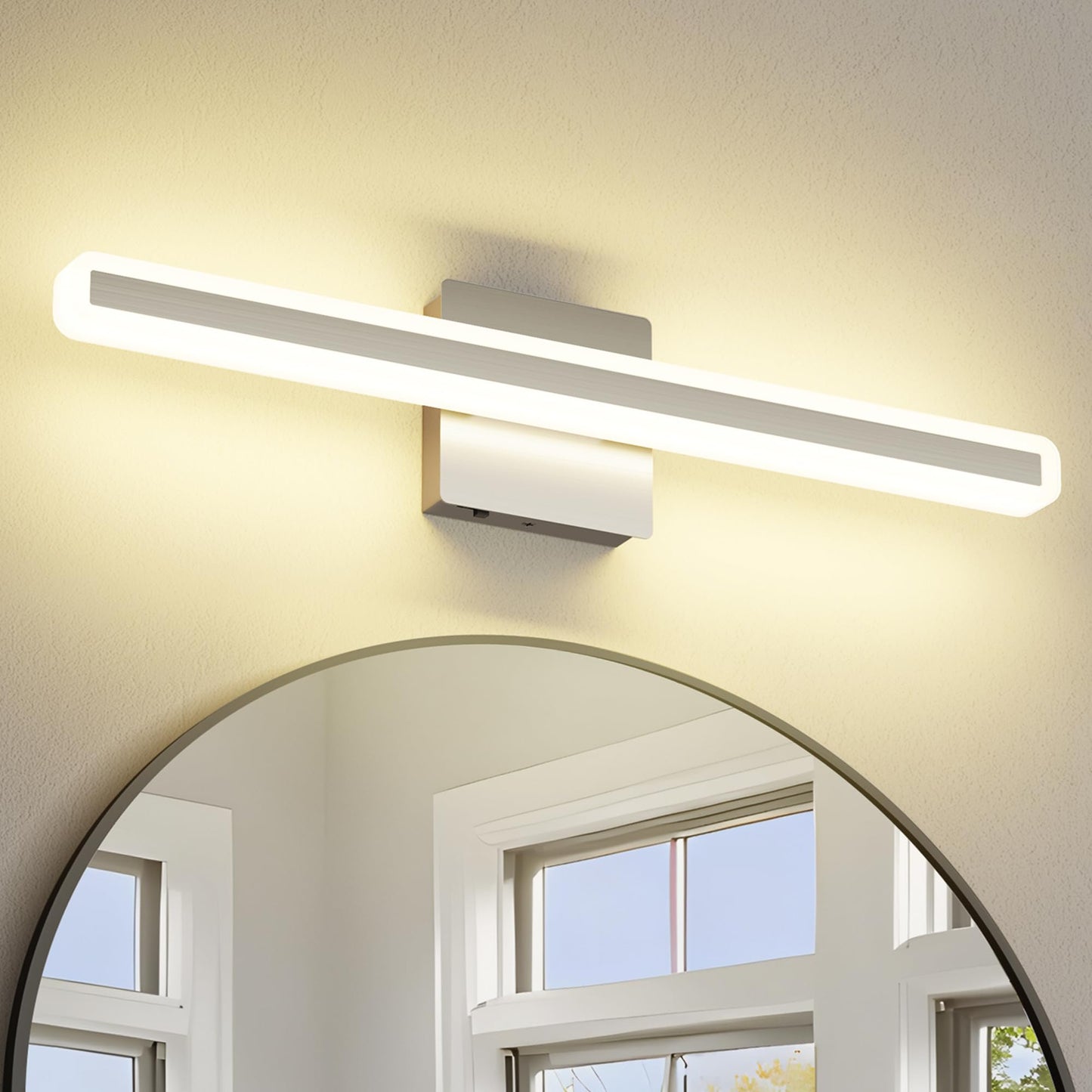 Jusheng Brushed Nickel Vanity Lights For Bathroom 5Cct Dimmable Vanity Light Bar Modern Led Bathroom Lighting Fixtures Above Mirror 24 Inch 20W