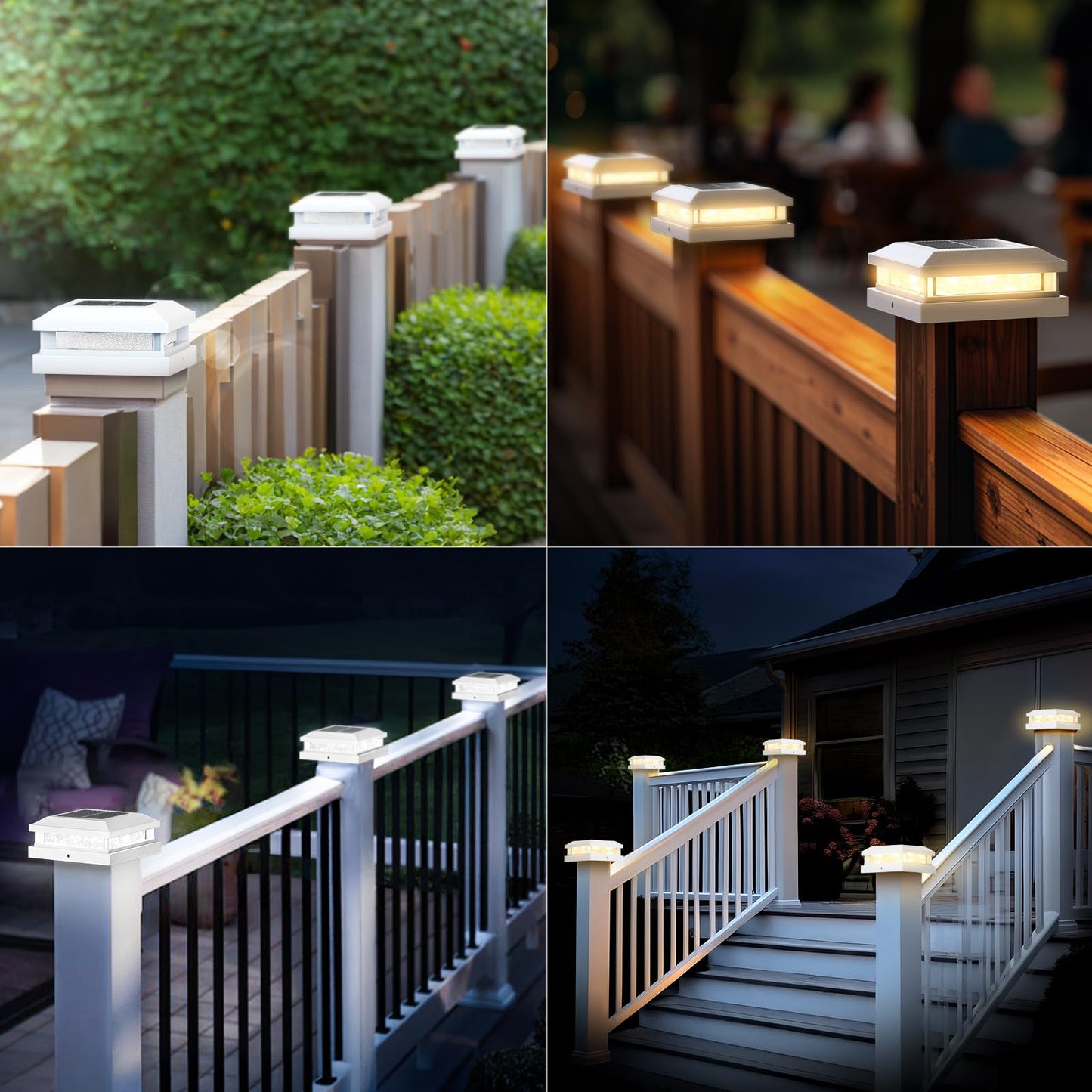 Solar Post Cap Lights Outdoor 16 Packs For 4X4 4.5X4.5 5X5 Vinyl/Wooden Posts Waterproof Solar Powered Fence Cap Light With Warm/Cool Lighting White 16Leds Deck Caps Lights For Yard Garden Patio