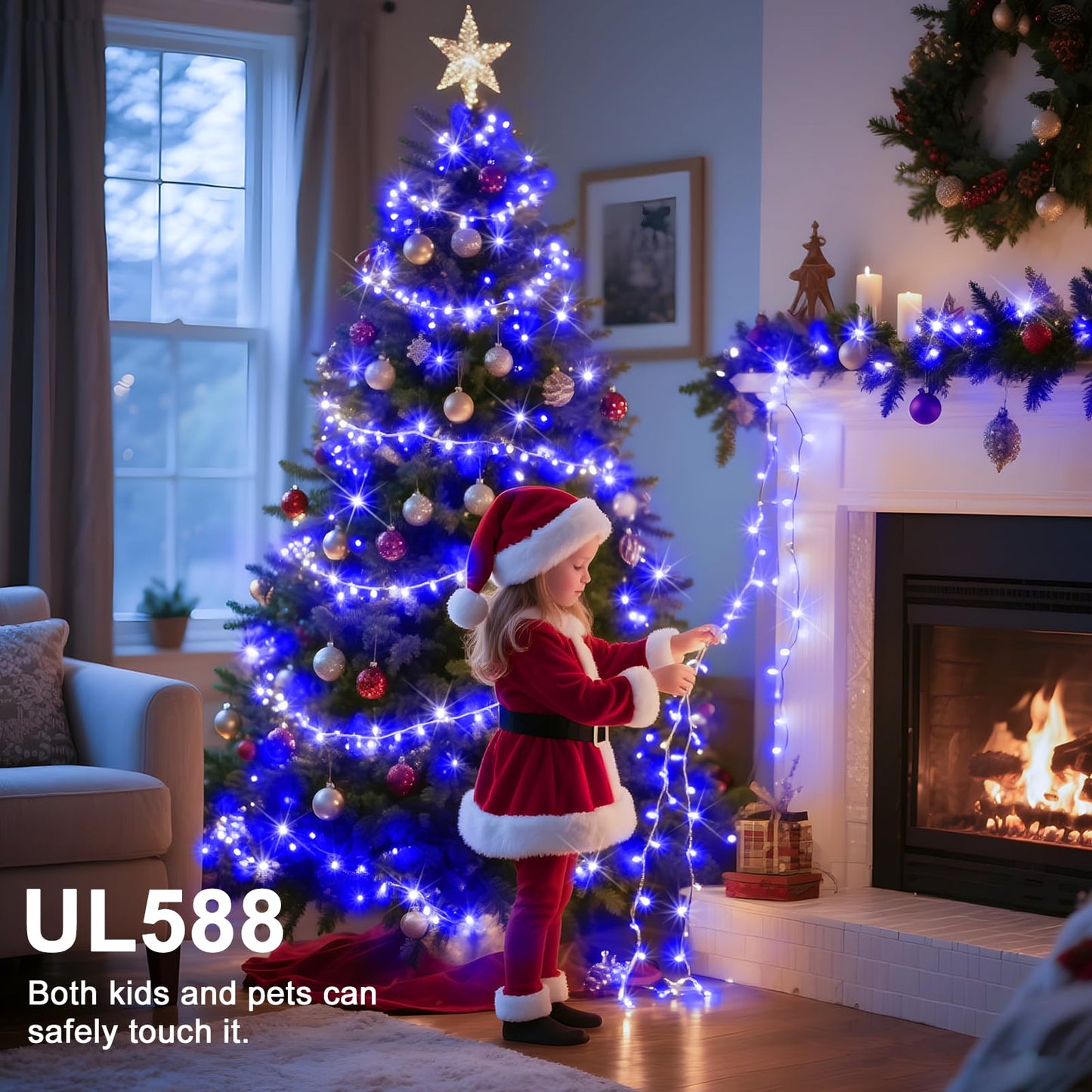 Jdgjyds 393 Ft Christmas Lights 1000 Led Xmas Lights Outdoor Christams String Lights Waterproof 8 Modes & Timer Fairy Lights Plug In For ing Patio Party Holiday Christmas Decor (Blue)