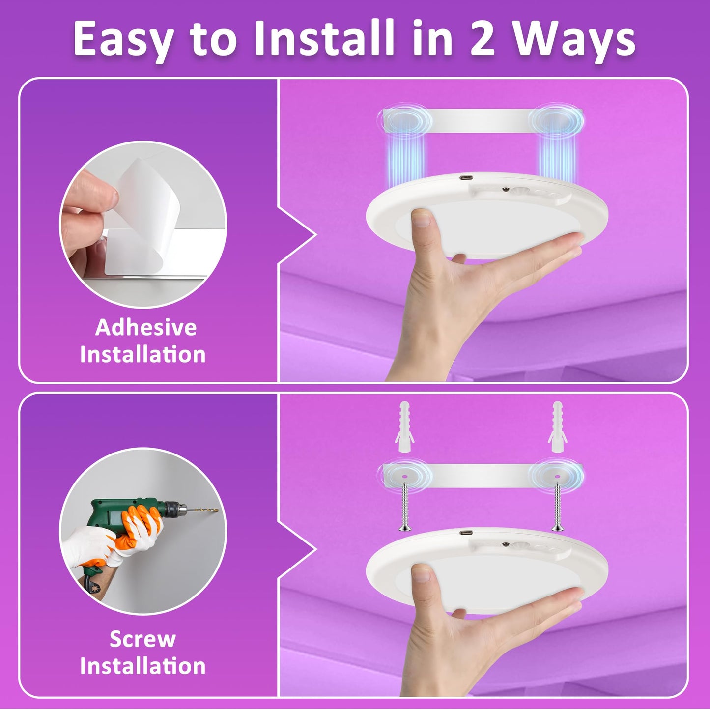 Maylit Shower Lights 4 Pack Rgbw Rechargeable Ceiling Light Waterproof Battery Operated Lamp Wireless Stick On Inside Motion Sensor Mood Led Lighting For Bathroom No Wiring Indoor