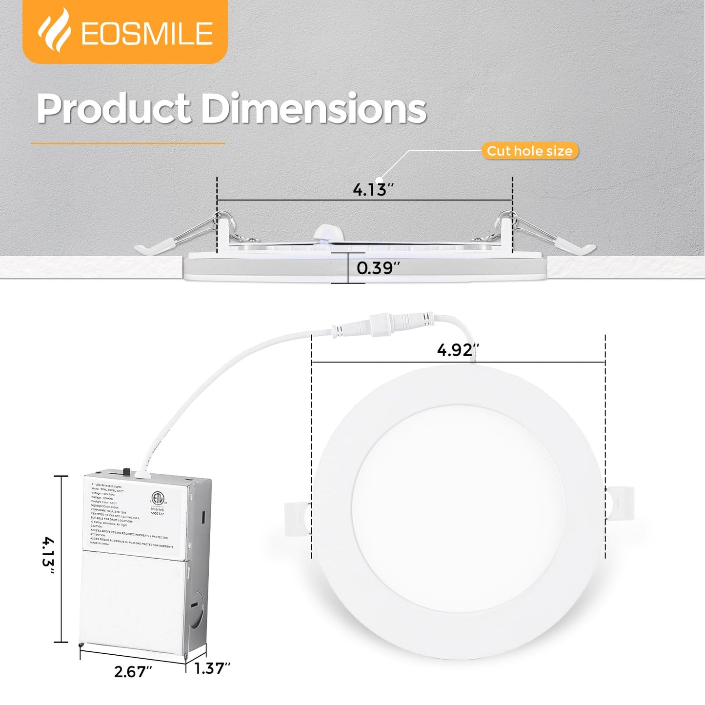 Eosmile 12 Pack White Recessed Lighting With 4 Inch Night Light 2700K-5000K Selectable Canless Wafer Light 9W 120V 750Lm Dimmable Etl Fcc