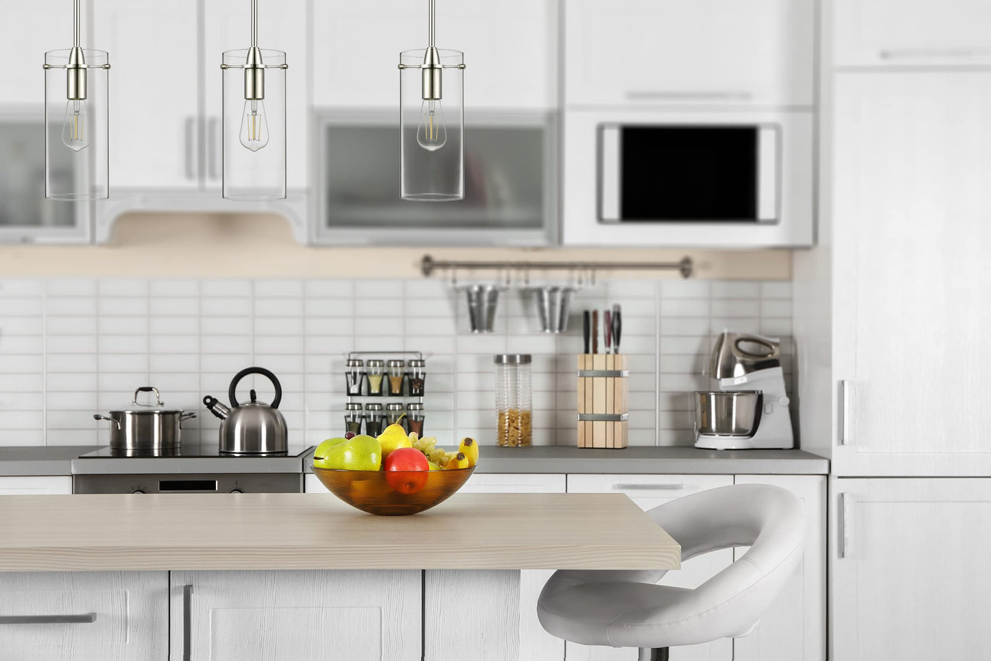Linea di Liara Pendant Light Fixture, Large Brushed Nickel, Metal, Model LL-P315-BN, Clear Glass Shade for Kitchen Island or Sink