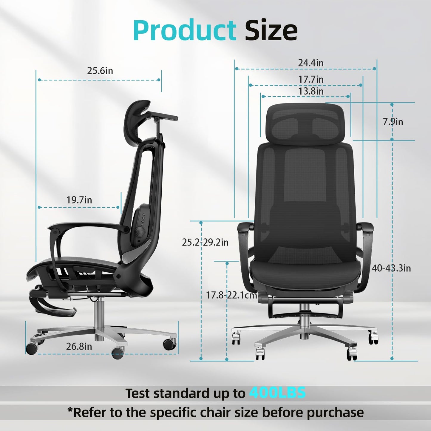 Ergonomic Office Chair with Footrest & Adjustable Massage Lumbar Support – 5D Headrest, 90-160° Recline Mesh Chair for Home Office/Gaming, Heavy Duty Big and Tall 400LBS Capacity, Black