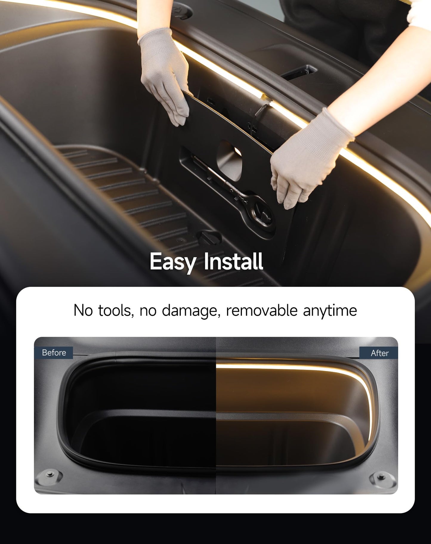Tparts Frunk Led Light Strip For New Tesla Model Y Juniper 2025+ Flexible Silicone Waterproof Interior Lighting Bar Tool-Free Installation Tesla Front Trunk Accessories Intelligent Ambient Lights