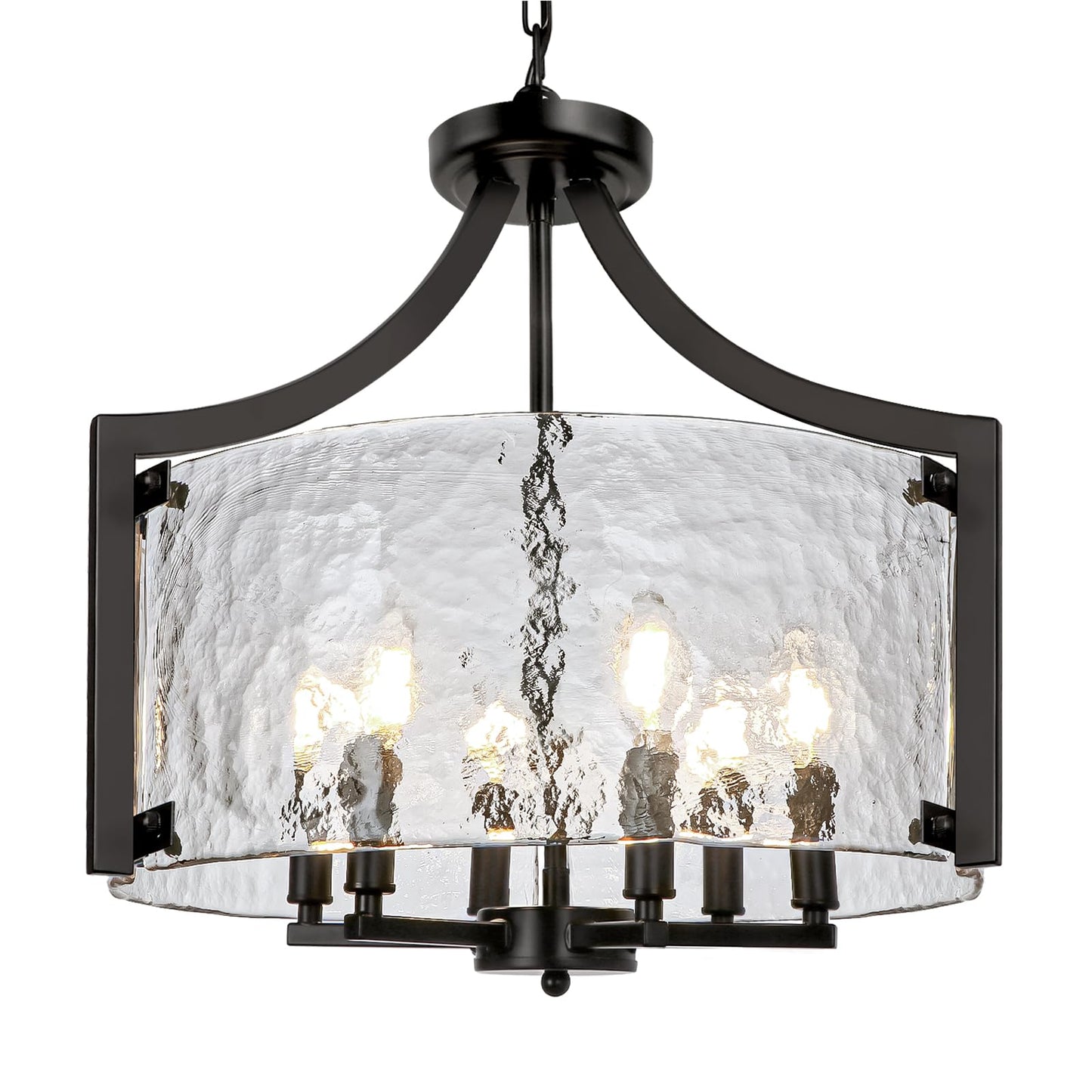 Wbindx 6-Light Glass Chandelier For Dining Room 19.3 Modern Black Foyer Chandelier Convertible Semi Flush Mount Ceiling Light Farmhouse Pendant Lighting For Entryway Foyer Bedroom Kitchen