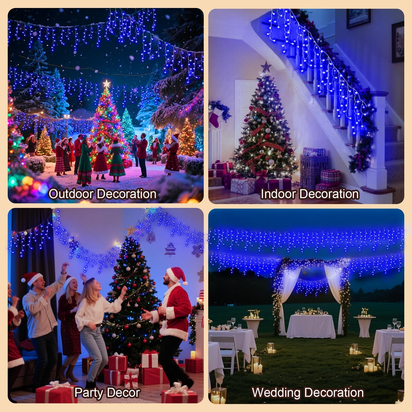 Jdgjyds 98 Ft String Lights For Outside 1216 Led Christmas Lights Outdoor Plug In Christmas String Lights With 8 Modes & Timer For Holiday Party Wedding House Patio Outdoor Decor(Blue)