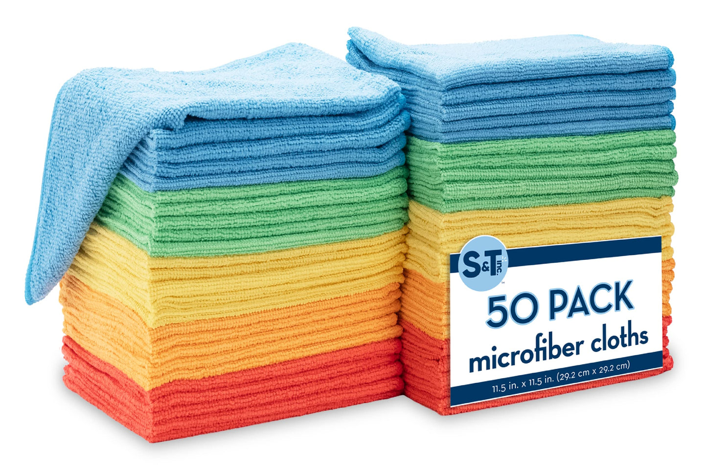 S&T INC. 100 Pack Microfiber Cleaning Cloth, Bulk Towels for Home, Reusable Microfiber Towels for Cars, Cleaning Rags, Assorted, 11.5 Inches x 11.5 Inches, 100 Count