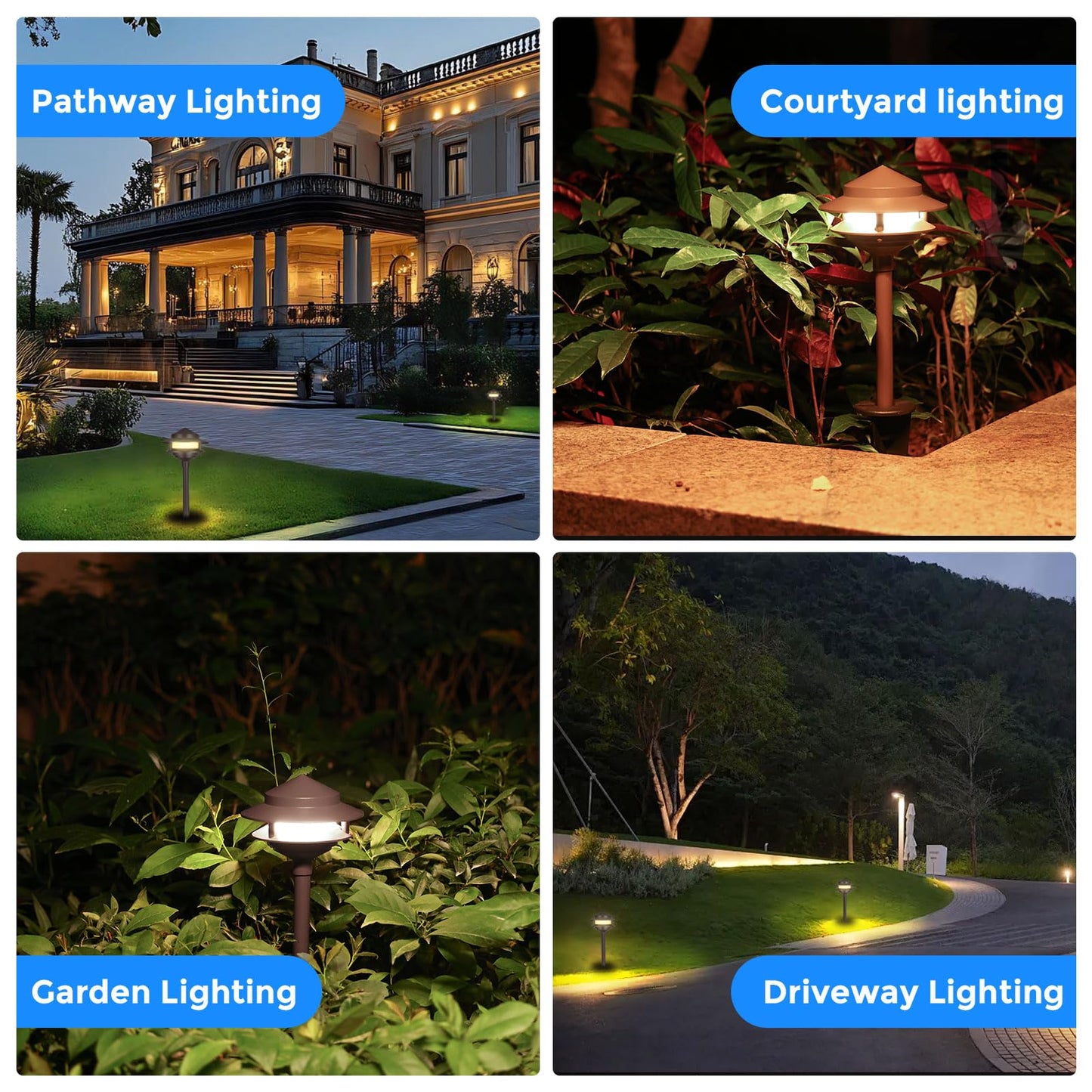 Gardencoin Pagoda Low Voltage Landscape Pathway Lights 12V Outdoor Led Path Lights Wired Aluminum Walkway Lighting With 4W 2700K Replaceable G4 Bulb Bronze Classic 2-Tier Lantern 6 Pack
