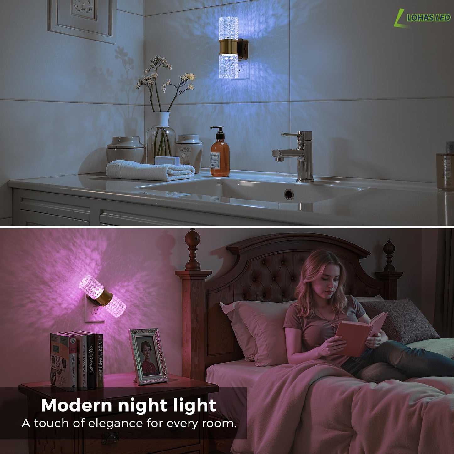 L Lohas Led Night Light Night Lights Plug Into Wall 2 Pack 10-Color Rgb Change Nightlights 10/50/100Lm Adjustable Automatic Nightlights Plug In With Dusk To Dawn Sensor For Room Bathroom Hallway
