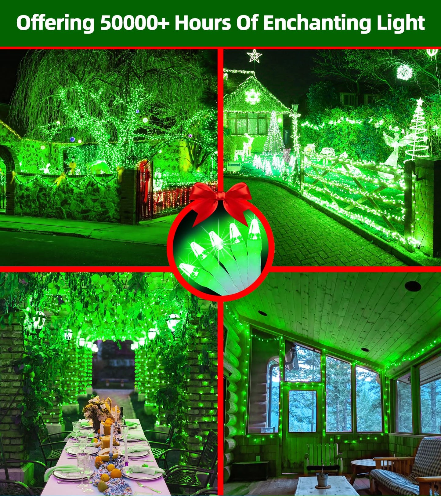 Quhuatu 750 Led Chrstmas Lights 240Ft Outdoor Christmas String Lights With 12 Modes Green Led String Lights With Timer Dimmable Waterproof For Tree Fence Garden Xmas Wedding Party Decor Green
