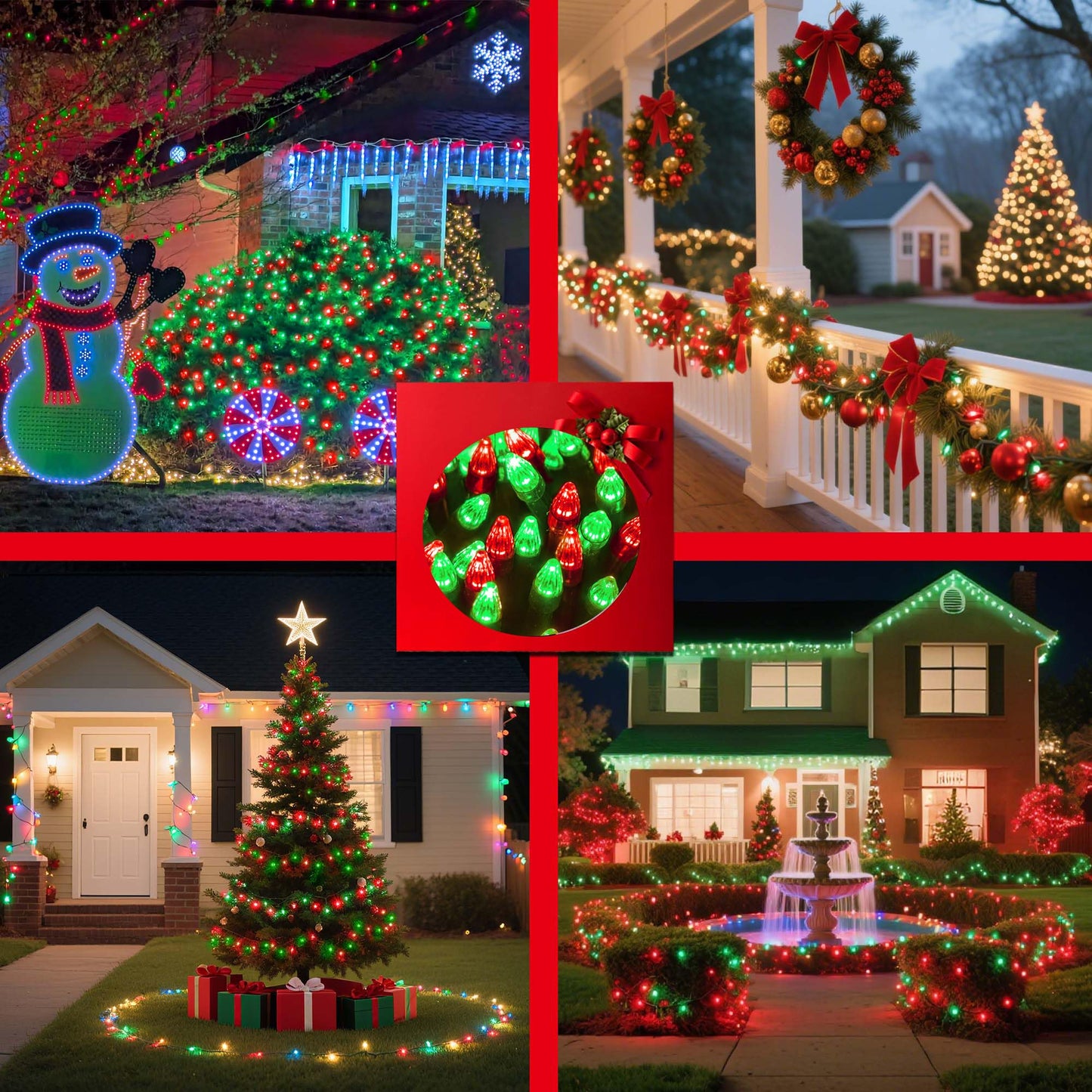 Quhuatu 750 Led 240Ft Christmas Lights Outdoor 12 Lighting Modes Christmas String Lights With Timer Dimmable Red & Green Led Stringlights Waterproof For Yard Tree Wedding Party Holiday Red & Green
