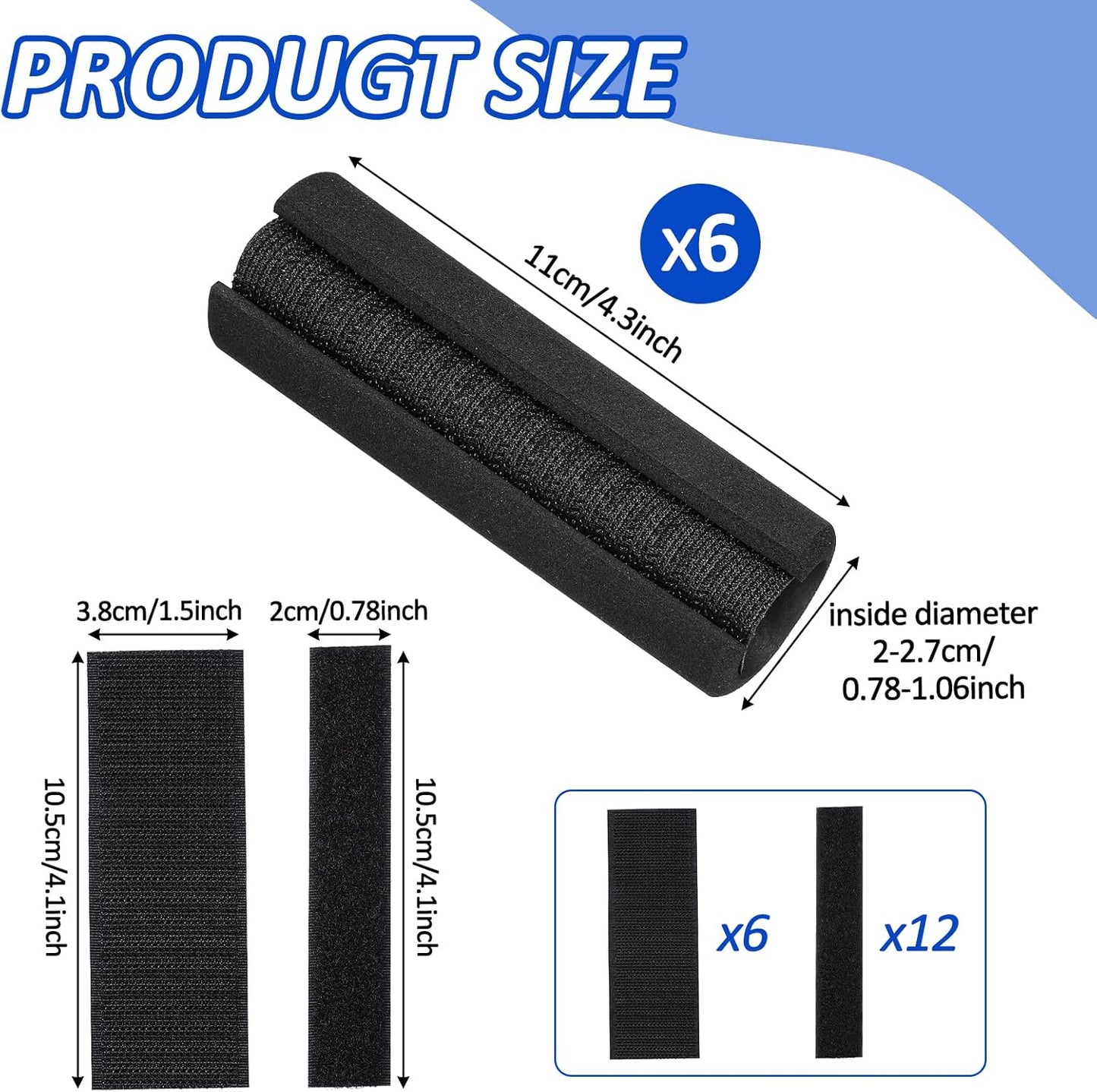 6Pcs Handle Grips, 4.3 Inch NBR Buffer Tube Cover, Soft Foam Grip, Anti-Slip Handle Covers for Fitness Sports Equipment Gardening Tools Bicycle Handlebar Replacement(Black)