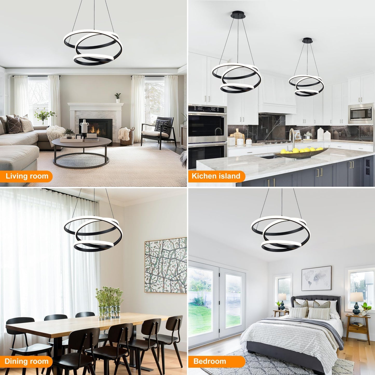 Mayful Modern Chandelier With Remote Control 3-Color Dimmable Led Pendant Light Fixtures Height Adjustable Kitchen Island Lighting For Dining Room Bedroom Living Room Foyer Office Black 19.7 Inches