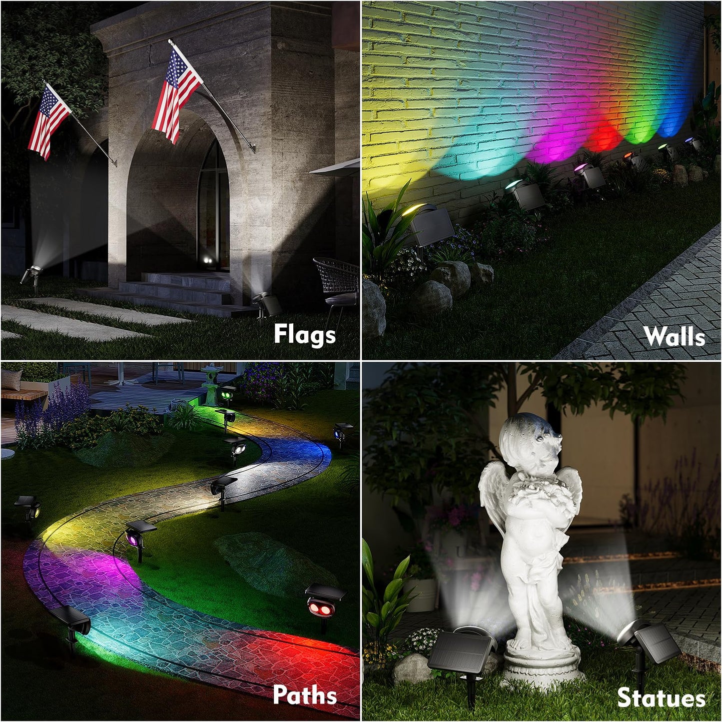 Mofoyeah 4 Pack Solar Spot Lights Outdoor Waterproof Ip68 Super Bright Led Landscape Lighting With 9 Colors 3 Brightness Fixable Colors For Yard Pathway Garden House Lawn