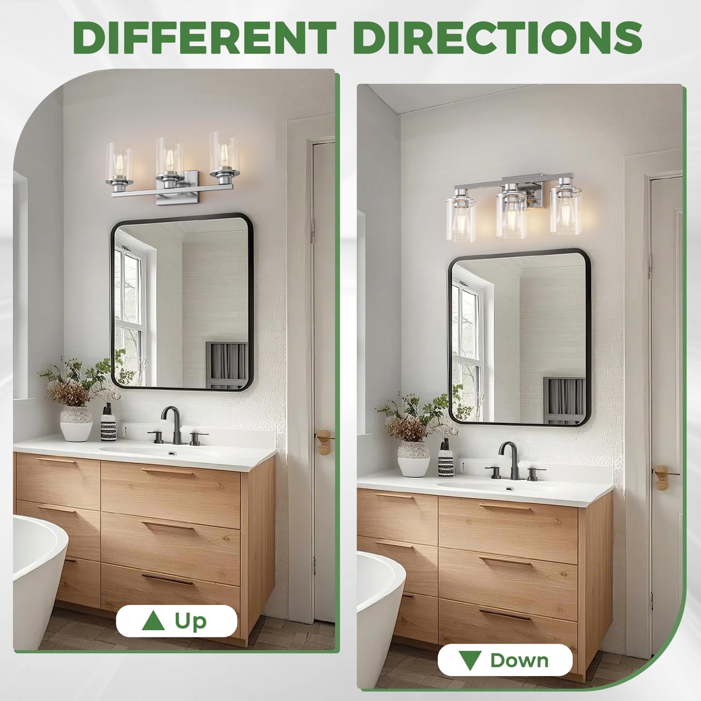 Doresshop 20 Inch Bathroom Light Fixtures 3-Light Chrome Bathroom Lighting Fixtures Over Mirror With Clear Glass Shade Vanity Lights For Living Room Bedroom