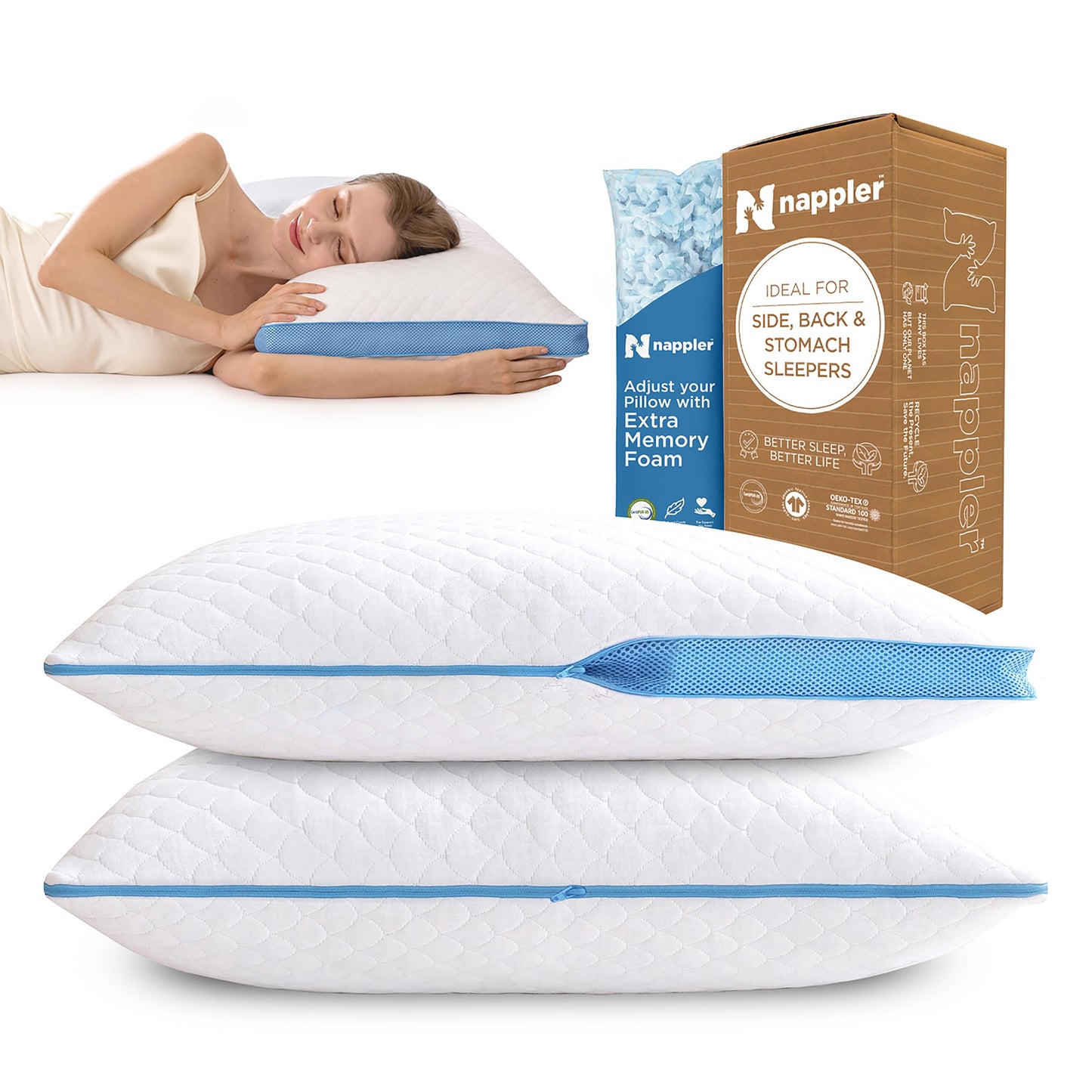 Small Shredded Memory Foam Pillow for Travel and Camping - Compressible Medium Firm Bed Pillow, Contoured Support, Breathable Cover, Machine Washable, Ideal Backpacking, Airplane and Car