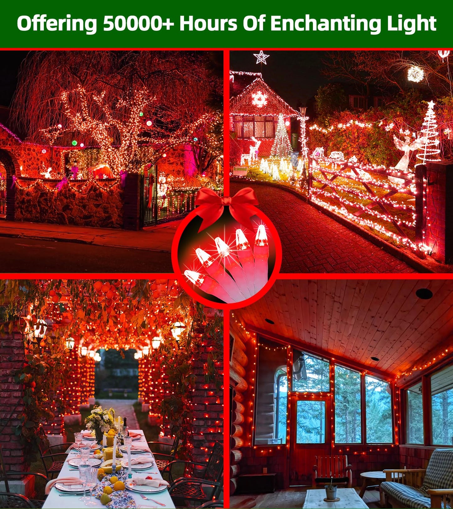 Quhuatu 1500 Led Chrstmas Lights 470Ft Outdoor Christmas String Lights With 12 Modes Red Led String Lights With Timer Dimmable Waterproof For Tree Fence Garden Xmas Wedding Party Decor Red