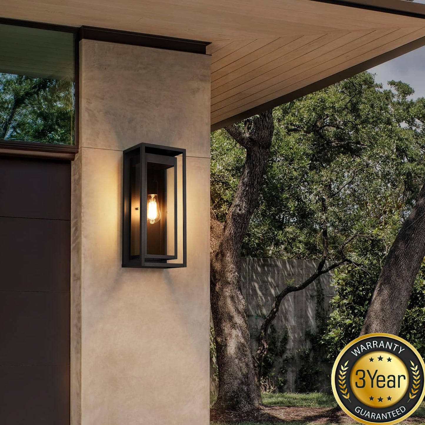 Slypadan 19 Outdoor Wall Lights 2 Pack Large Size Matte Black Outdoor Sconce Lights With Clear Glass Shade Waterproof Porch Lighting Exterior Light Fixture For Front Door Garage