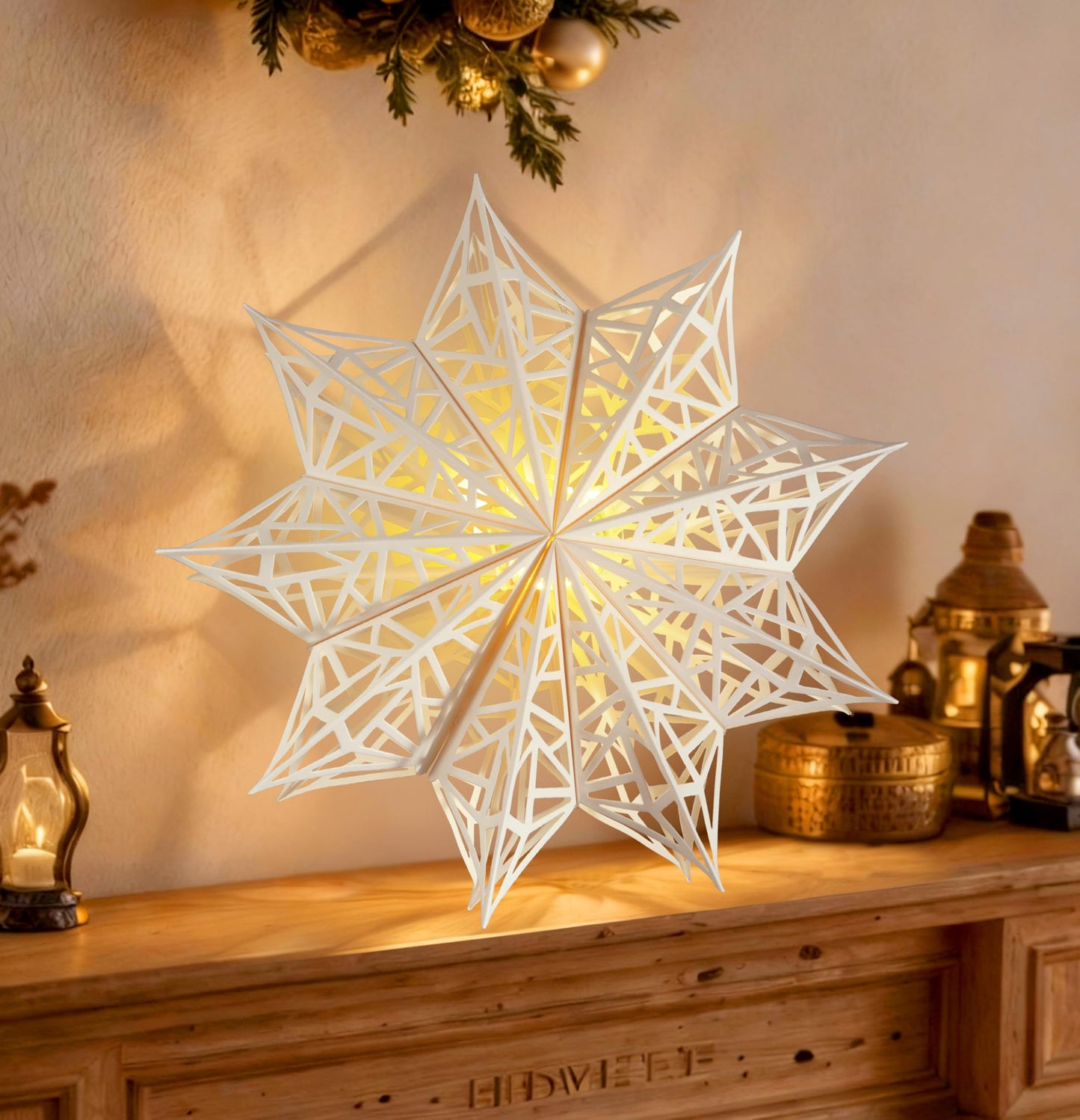 10 Pcs Christmas Paper Snowflake Lanterns Large Christmas Paper Star Lanterns With Led Lights White Hanging Snowflake Lamp Ornaments For Xmas Winter Frozen Weddings Birthday Holiday Party Decorations