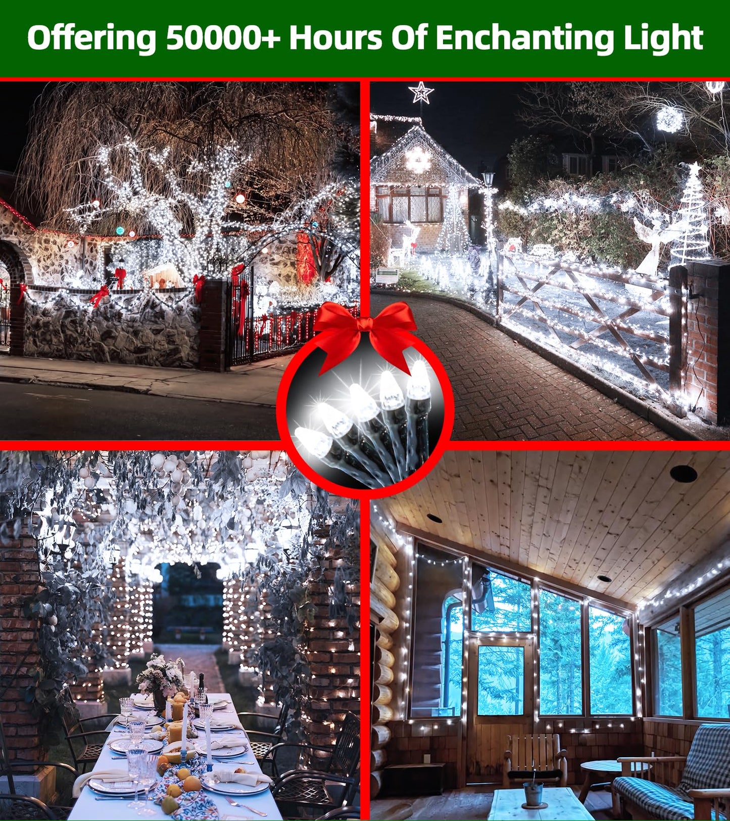 Quhuatu 750 Led 240Ft Christmas Lights Outdoor 12 Lighting Modes Christmas String Lights With Timer Dimmable Cool White Led Stringlights Waterproof For Yard Tree Wedding Party Holiday Cool White
