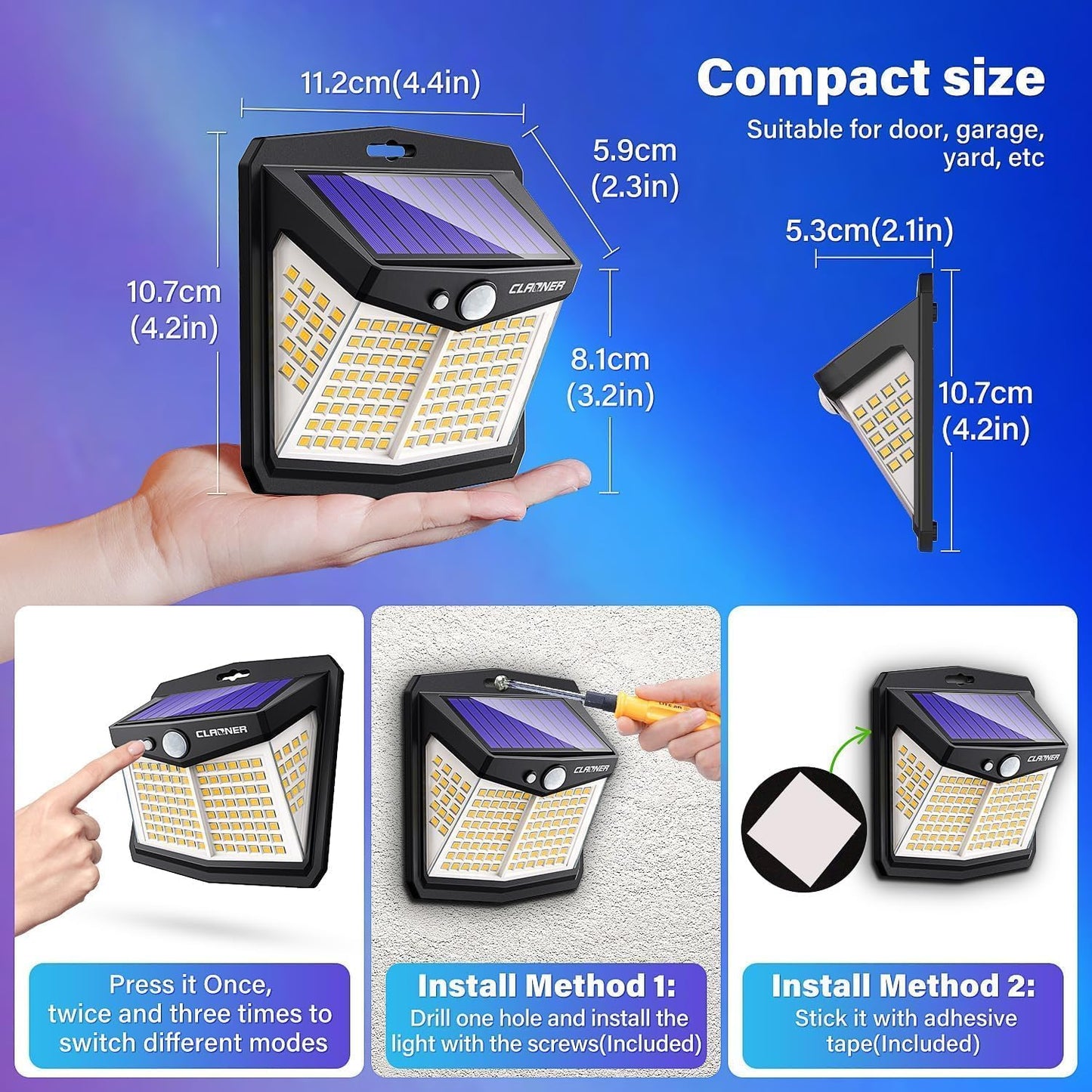 Claoner Solar Motion Sensor Lights Outdoor 12 Pack Solar Fence Lights Ip65 Waterproof Bright 128 Led Security Flood Lights With 270Wide Angle 3 Lighting Modes Motion Light For Outside Warm White