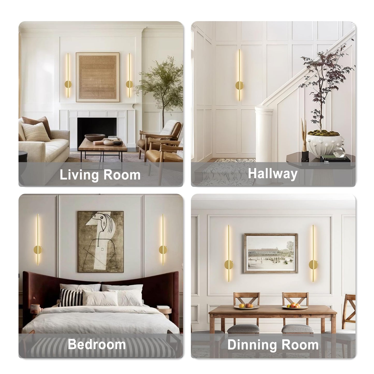 Motion Sensor Battery Operated Wall Sconce Set Of Two - Modern Rechargeable Wireless Wall Lights With Remote Control Dimmable 3000K/4000K/6000K Timer For Living Room Hallway 23.6 Inch Gold