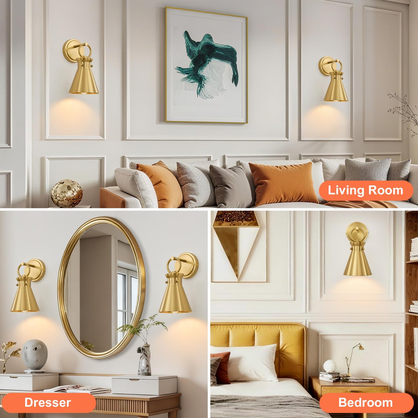 Gednbo Gold Wall Sconce For Bathroom Modern Vanity Light Fixtures Wall Mount Lighting Farmhouse Wall Lights With 6 Inch Metal Lampshade For Bedroom Living Room Mirror Kitchen (Gold Metal 1 Pack)
