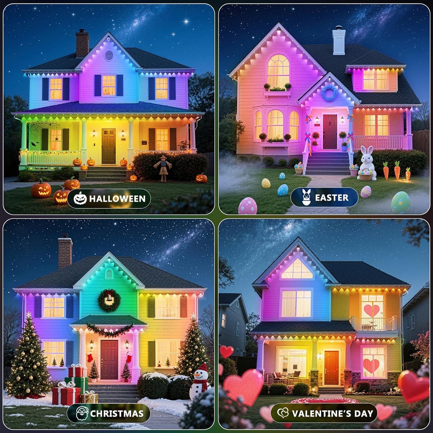 Letianpai 150Ft Permanent Outdoor Lights Rgb Eaves Lights With App Control Remote Diy Scene Modes Ip67 Waterproof Outdoors Under Eave Lighting Outdoor Light For Garden Decor