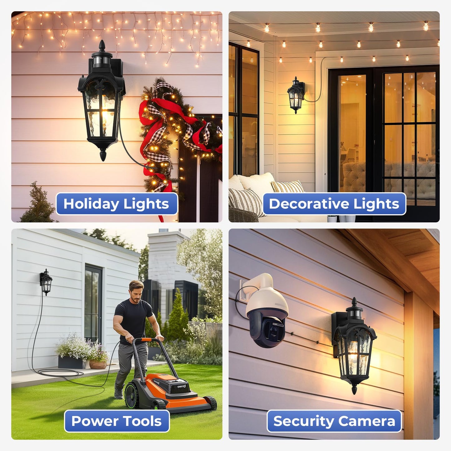 Opaxis Black Outdoor Patio Lights With Gfci Outlet 2-Pack Upgraded Motion Sensor Outside Lighting With Water Ripple Glass Dawn To Dusk Outdoor Light Fixture For House Garage Garden Waterproof