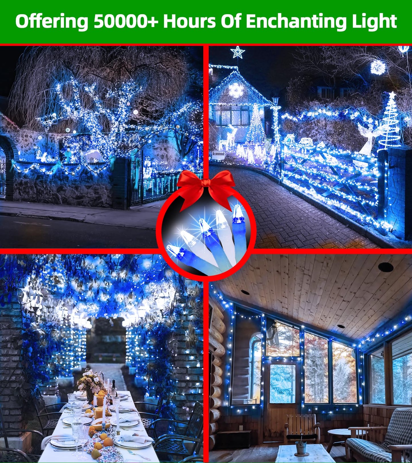 1500 Led Chrstmas Lights 470Ft Outdoor Christmas String Lights With 12 Modes Blue Cool White Led String Lights With Timer Dimmable Waterproof For Tree Fence Xmas Wedding Party Decor Blue&Cool White