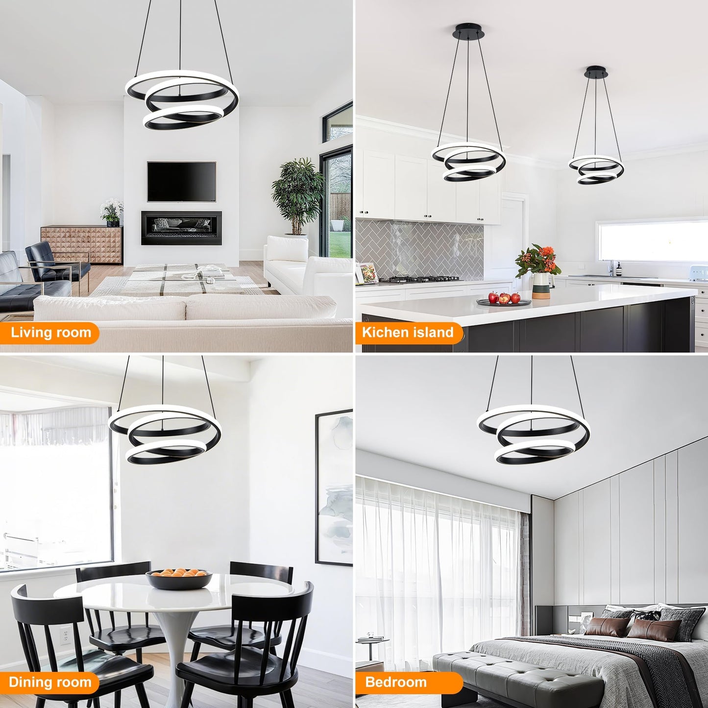 Mayful Modern Chandelier With Remote Control 3-Color Dimmable Led Pendant Light Fixtures Height Adjustable Kitchen Island Lighting For Dining Room Bedroom Living Room Foyer Office Black 13.78 Inches