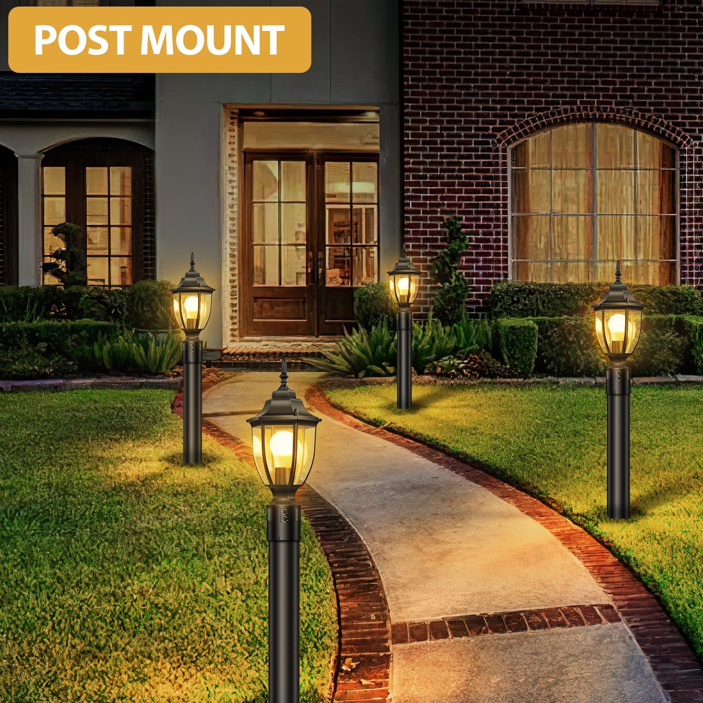 Lamomo 2 Pack Motion Sensor Outdoor Post Lights Dusk To Dawn Lamp Post Light Fixture Waterproof Aluminum Lamp Posts Outdoor Lighting Pole Lantern For Yard Patio Pathway Garden
