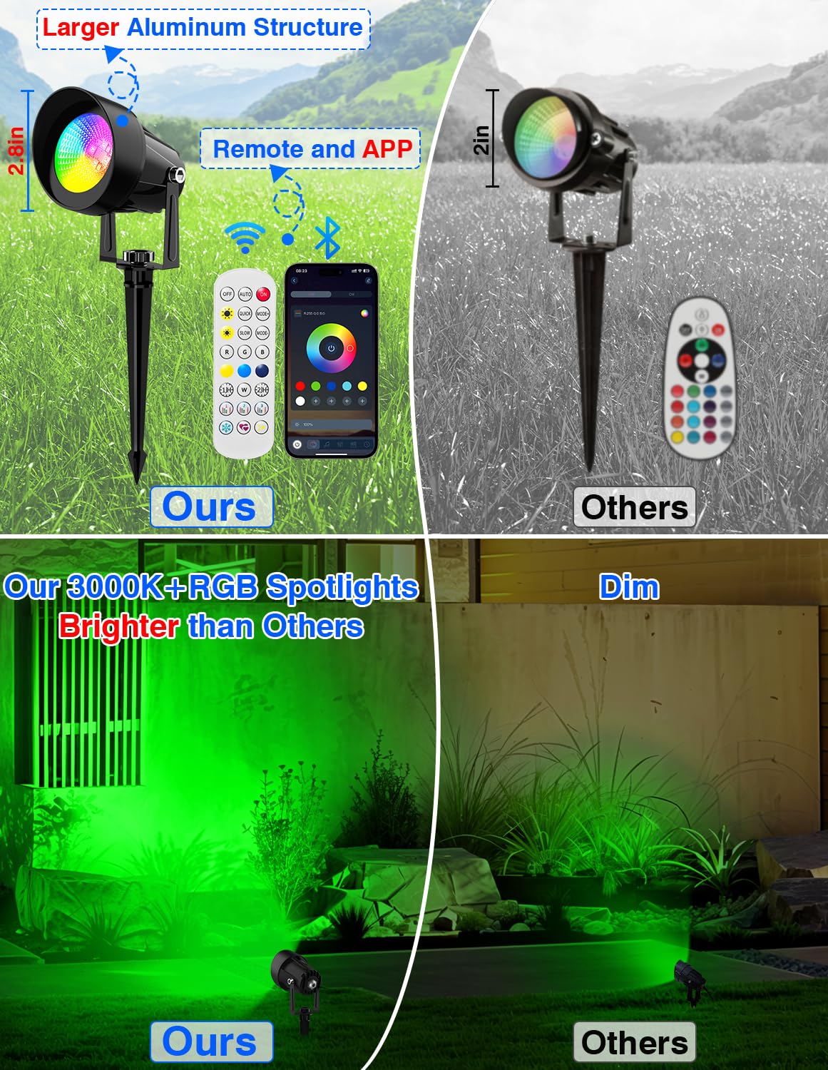 Crepow Spot Lights Outdoor Smart Rgbw Led Color Changing Landscape Lighting With App And Remote Control Music Mode Diy Scenes Timing Ip65 Waterproof Spotlight Plug In For Yard Garden 4 Pack