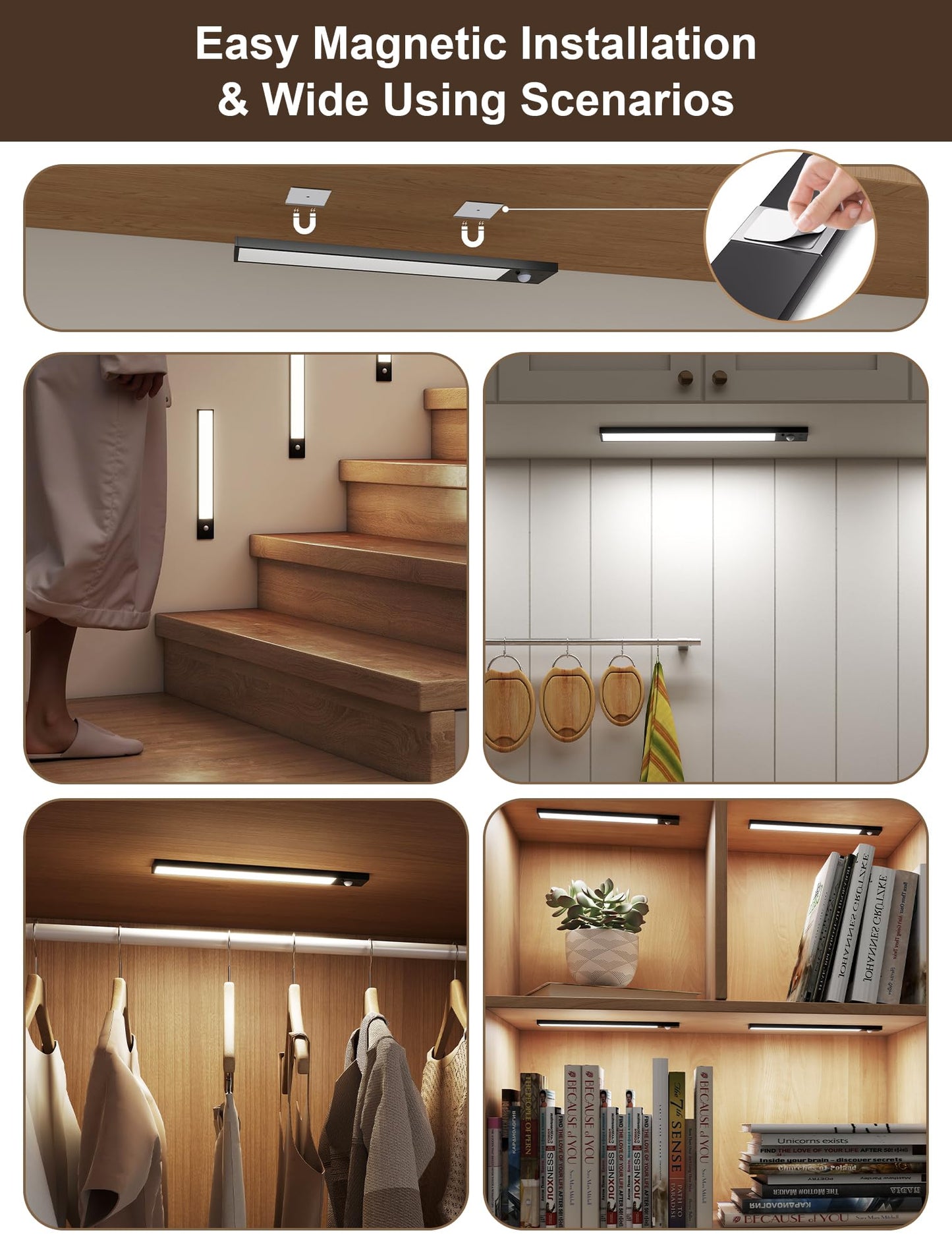 5 Pack Under Cabinet Lighting Wireless 8 Magnetic Dimmable Under Counter Lights For Kitchen Motion Activated Under Cabinet Lights 3 Color Dimmable Under Cabinet Lighting Closet Light With Remote