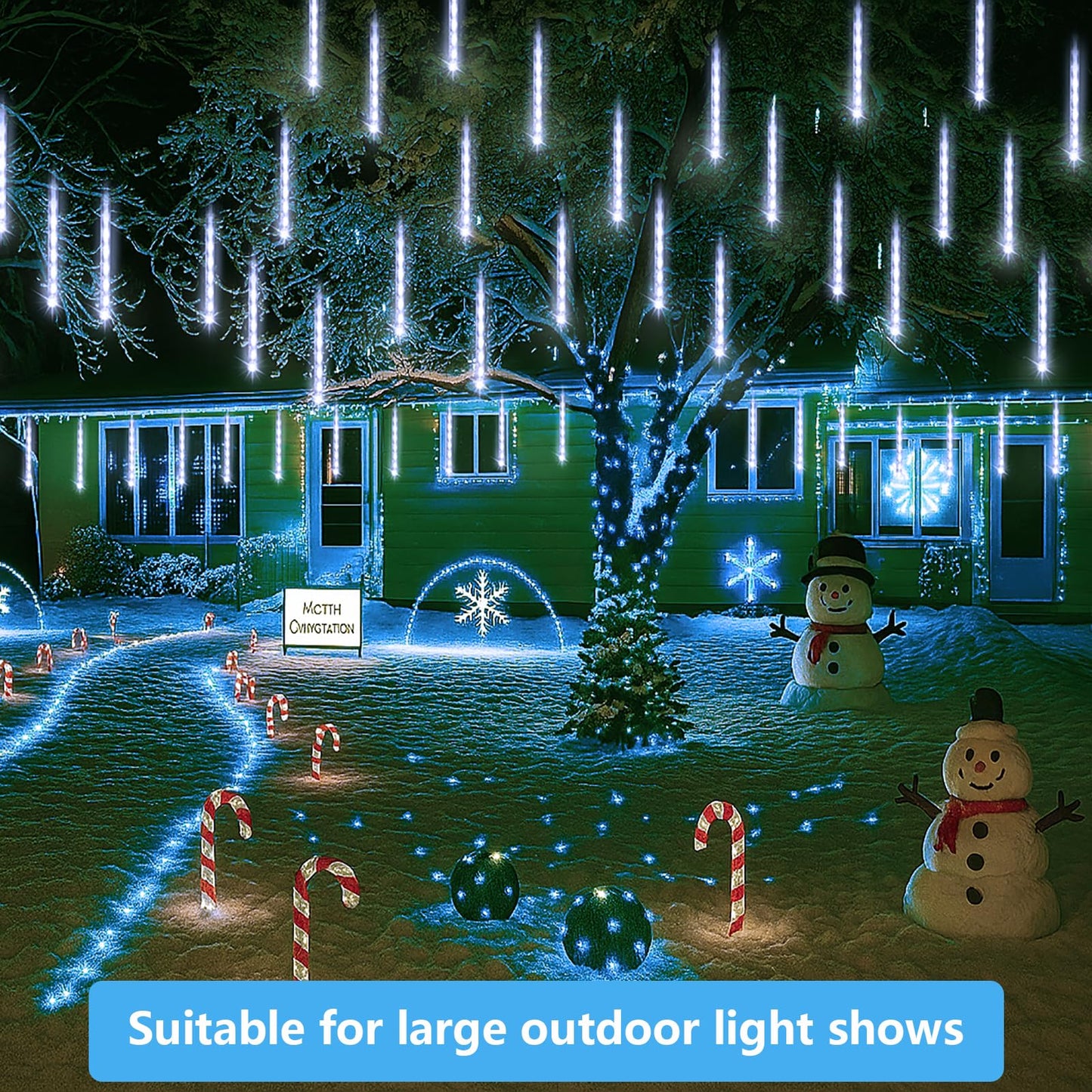 Purtuemy Outdoor Christmas Lights: 40 Tube(Equivalent To 5 Sets Of 8-Tubes) Meteor Shower Rain Lights - Waterproof Christmas Halloween Decorations For Yard Outside Tree Roof White