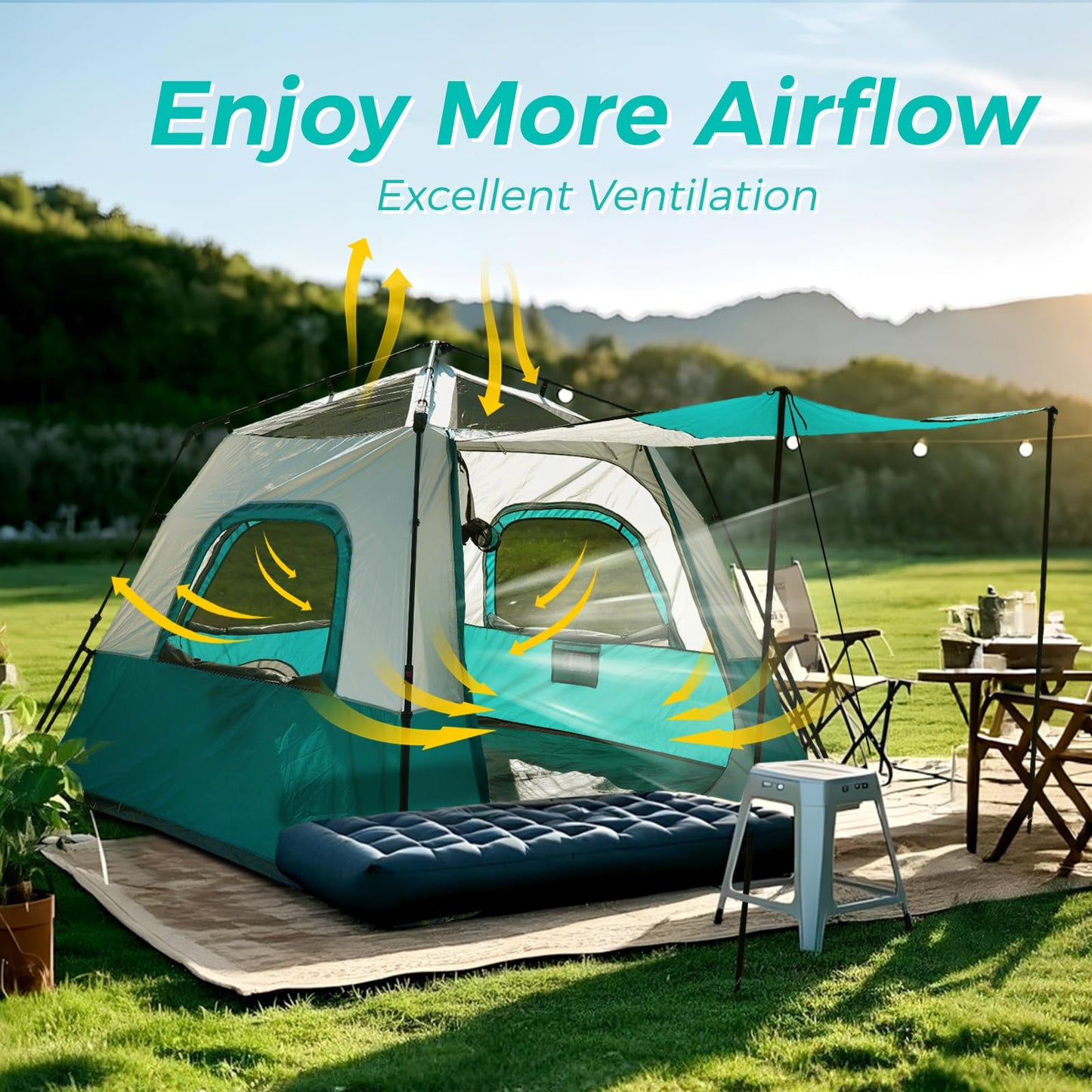 Hewolf Instant Tent for 4-6 Person Camping, Waterproof Easy Pop Up Tent Sets Up in 60 Seconds for Family Outdoor Hiking & Backpacking with Carry Bag(Blue-4)