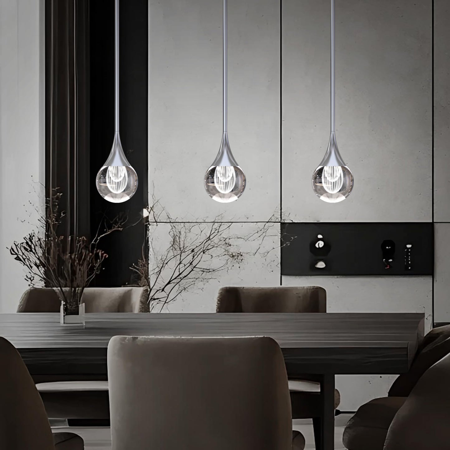 2-Pendant Lights Kitchen Island Silver Crystal Globe Ceiling Hanging Light Fxitures Led Light Fixtures Metal Rod Ceiling Glass Pendant Lighting For Kitchen Island Dining Room Bar