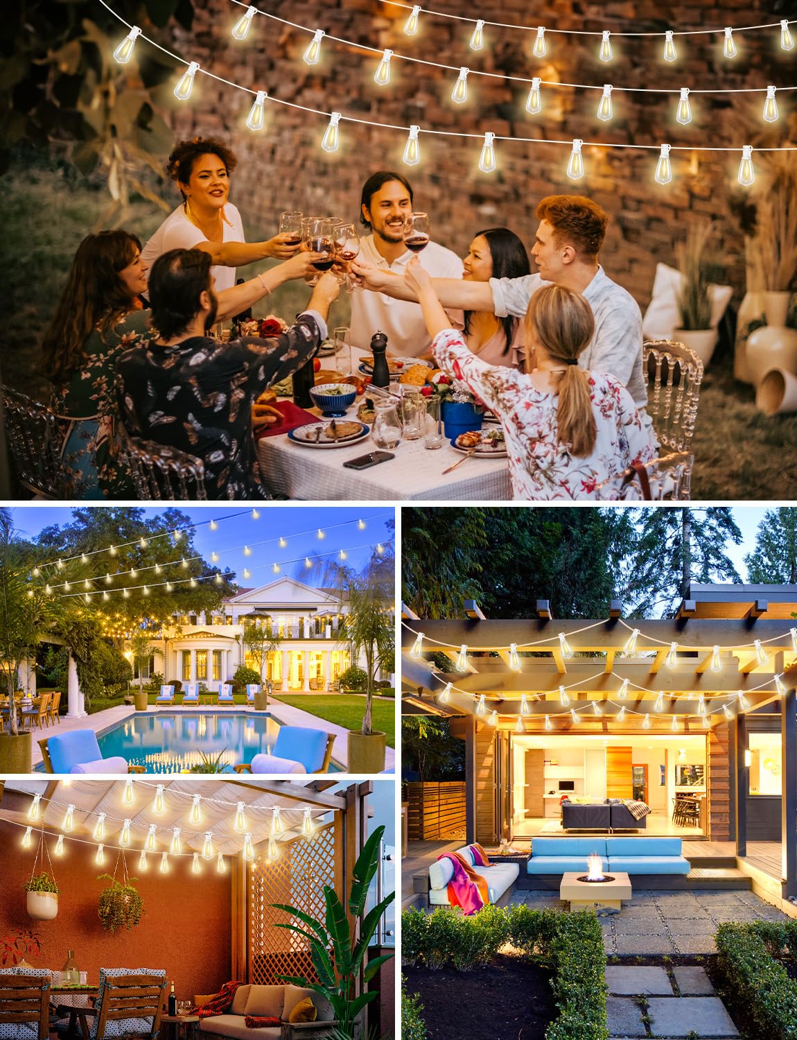 Brightever Outdoor String Lights With Remote 200Ft Led Patio Lights With 62 St38 Led Filament Bulbs 3 Lighting Modes 3H/5H Timer Waterproof Ip65 String Light For Outside E12 Socket Base White