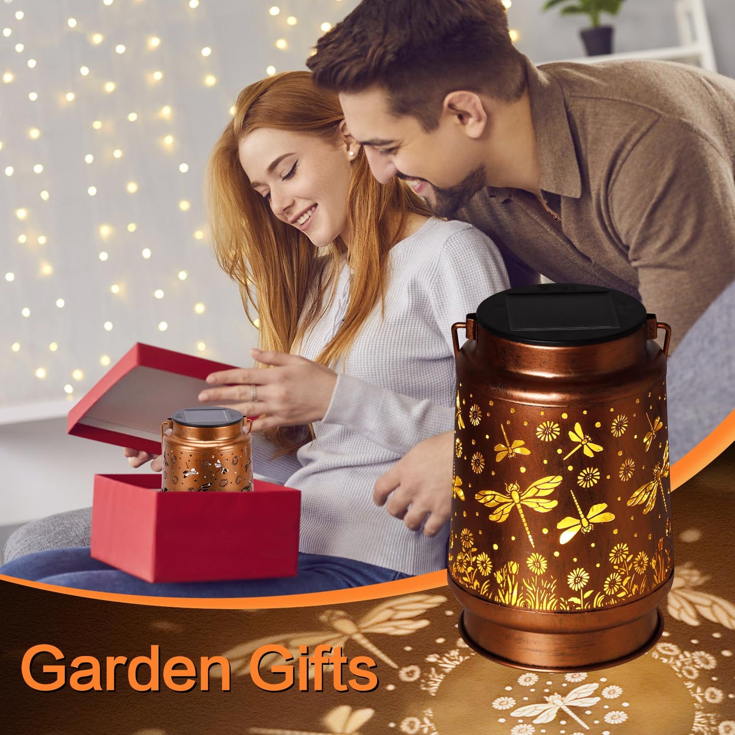 2 Pack Dragonfly Solar Lanterns Outdoor Waterproof Rose Garden Decor Gifts For Women Mom Grandma Hanging Solar Lights Metal Lantern Decoration Outside For Yard Patio Backyard Porch