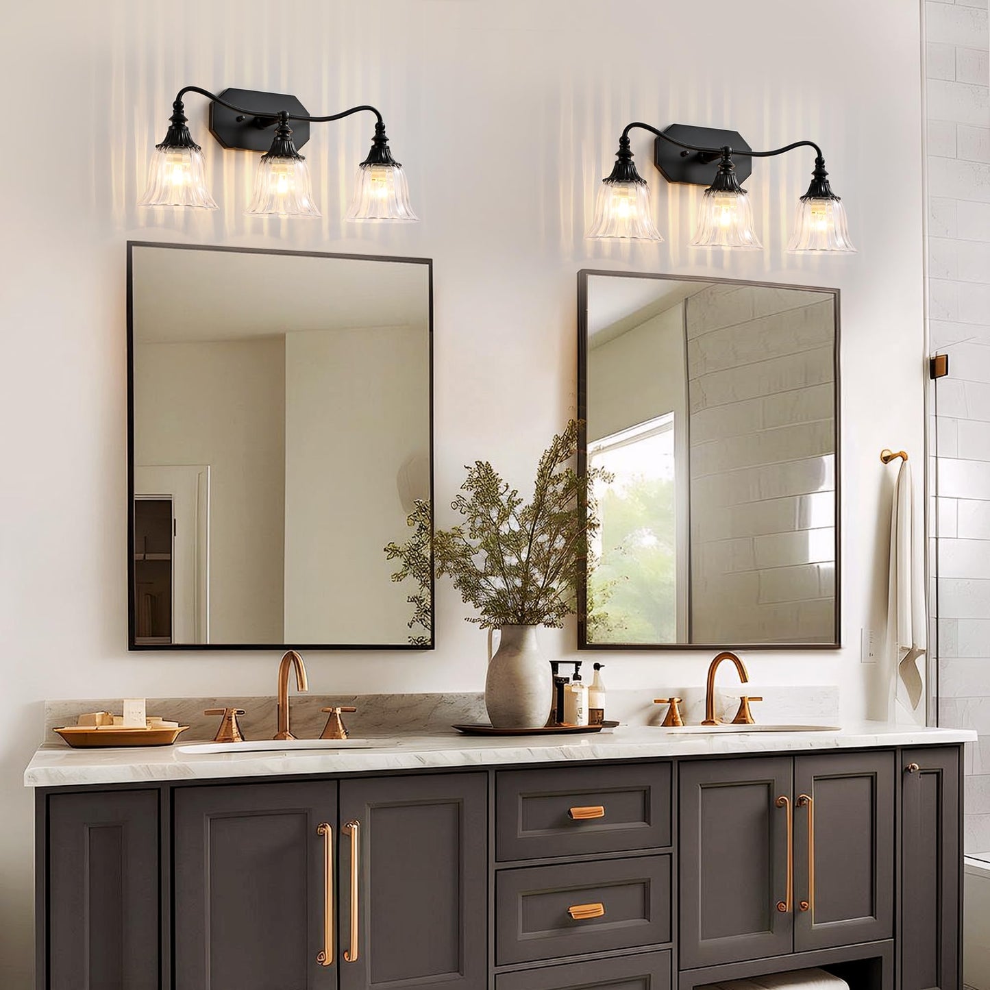 Lmnlvn Bathroom Vanity Black Vintage Light Fixture 3 Lights Bathroom Lighting Matte Antique Brass Finish With Crystal Glass Shade Black Vintage Vanity Light For Bathrooms