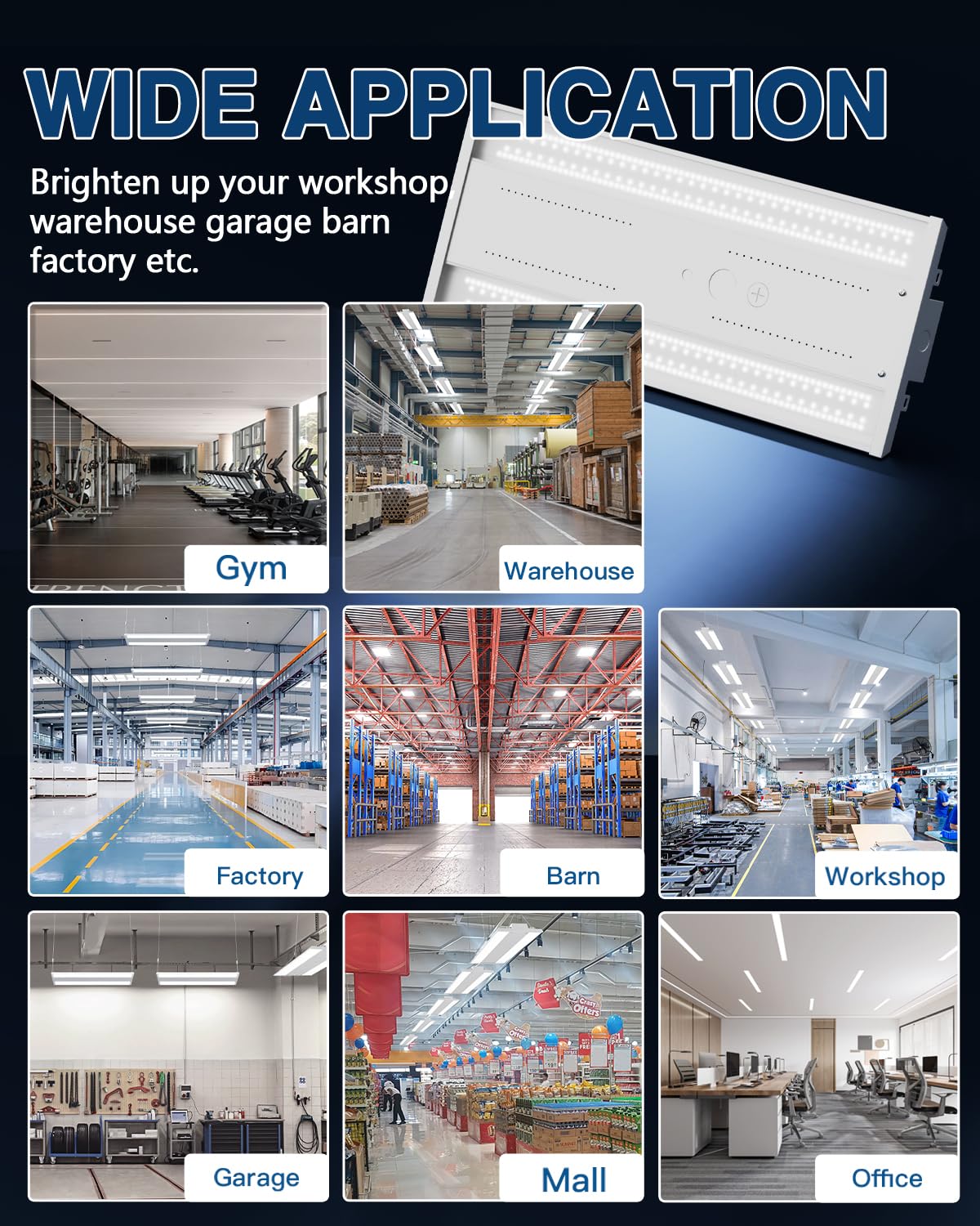 G Gjia Led Linear High Bay Light 16-Pack 300W 45000Lm 0-10V Dimmable 5000K Daylight Adjustable High Bay Led Shop Lights Lighting Fixtures For Garage Warehouse Workshop Ul