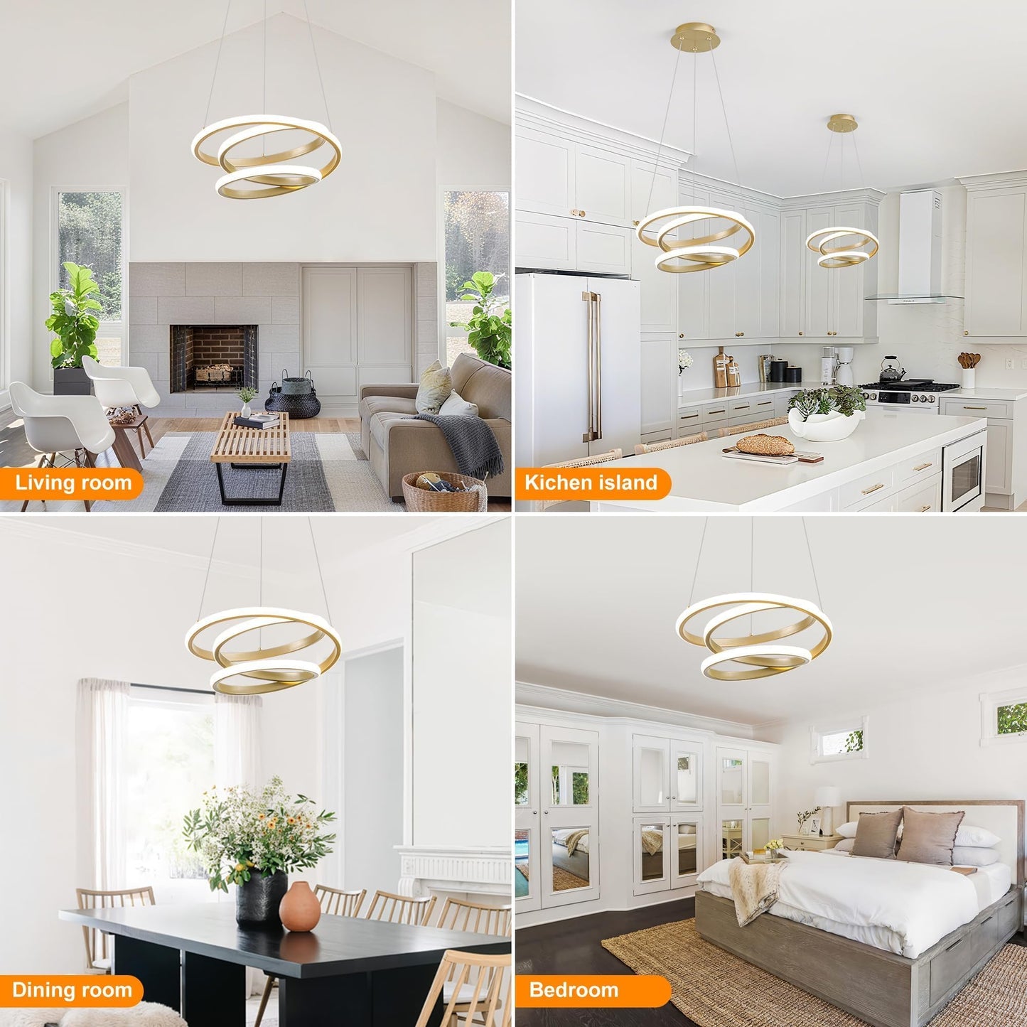 Mayful Modern Chandelier With Remote Control 3-Color Dimmable Led Pendant Light Fixtures Height Adjustable Kitchen Island Lighting For Dining Room Bedroom Living Room Foyer Office Gold 13.78 Inches