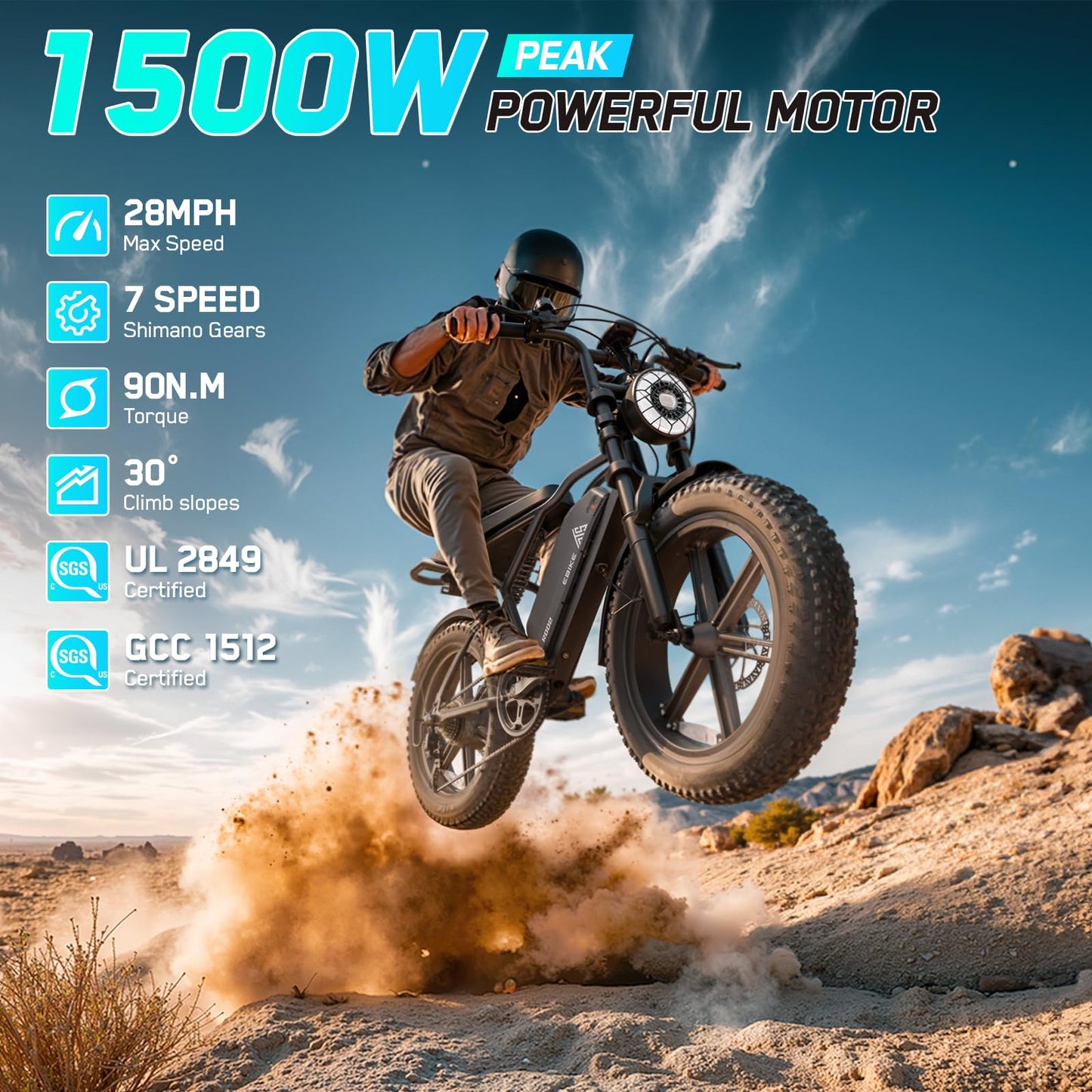 TST Electric Bike for Adults 1500W Peak 20" Fat Tire All- Terrain E-Bike 60 Miles 28 MPH Electric Dirt Bike - 48V 15 AH Battery Tested to Safety Tested to UL 2849 Powered Electric Bicycle