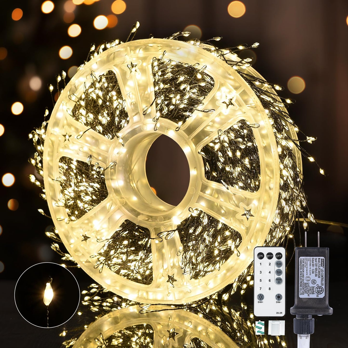 Dailyart Fairy Lights Plug In 2000 Led Twinkle String Light With Remote 130Ft Waterproof 8 Modes Warm Cluster Lights With Timer For Bedroom Wreath Window Wedding Christmas Tree Decoration Black Wire