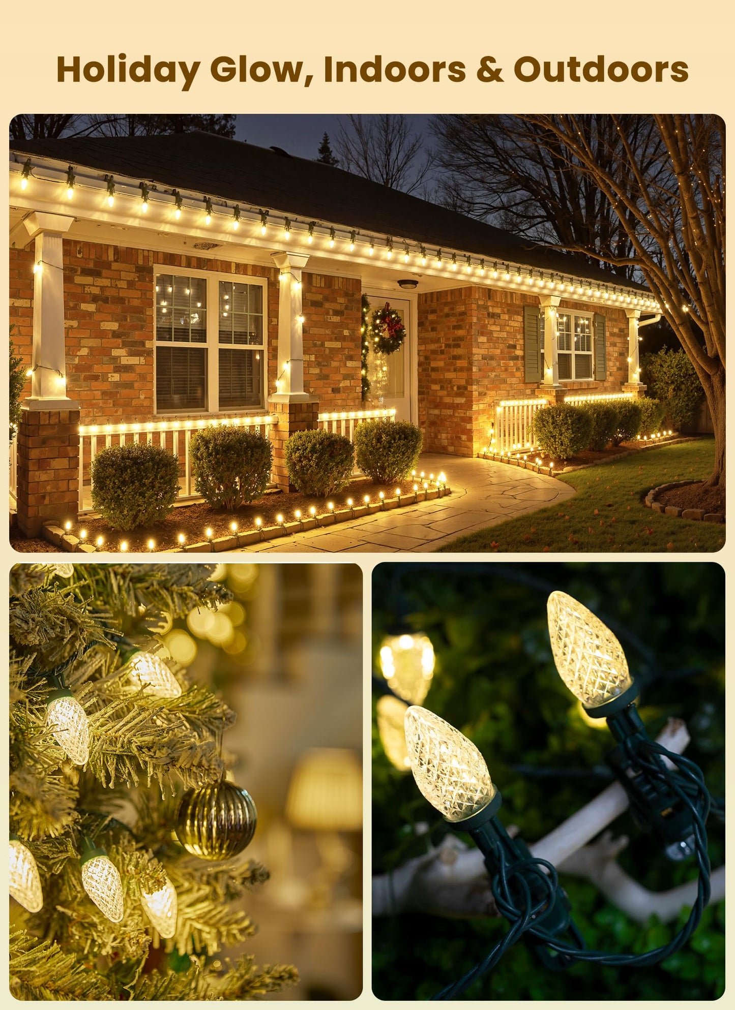 C9 Led Christmas Lights Outdoor 66 Feet 100 Led C9 String Lights With 100 Spring Clips Waterproof Connectable Christmas Tree Lights For Outside Roofline Patio Home Xmas Decor Warm White 2 Pack