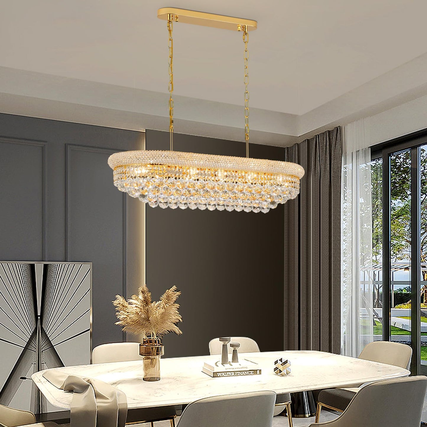 Crystal Chandeliers For Dining Room Light Fixtures Over Table Modern Crystal Chandeliers For Kitchen Lsland 11 Lights Empire Style Gold stylish Lighting Fixtures For Living Room Bar L34.5 Inch